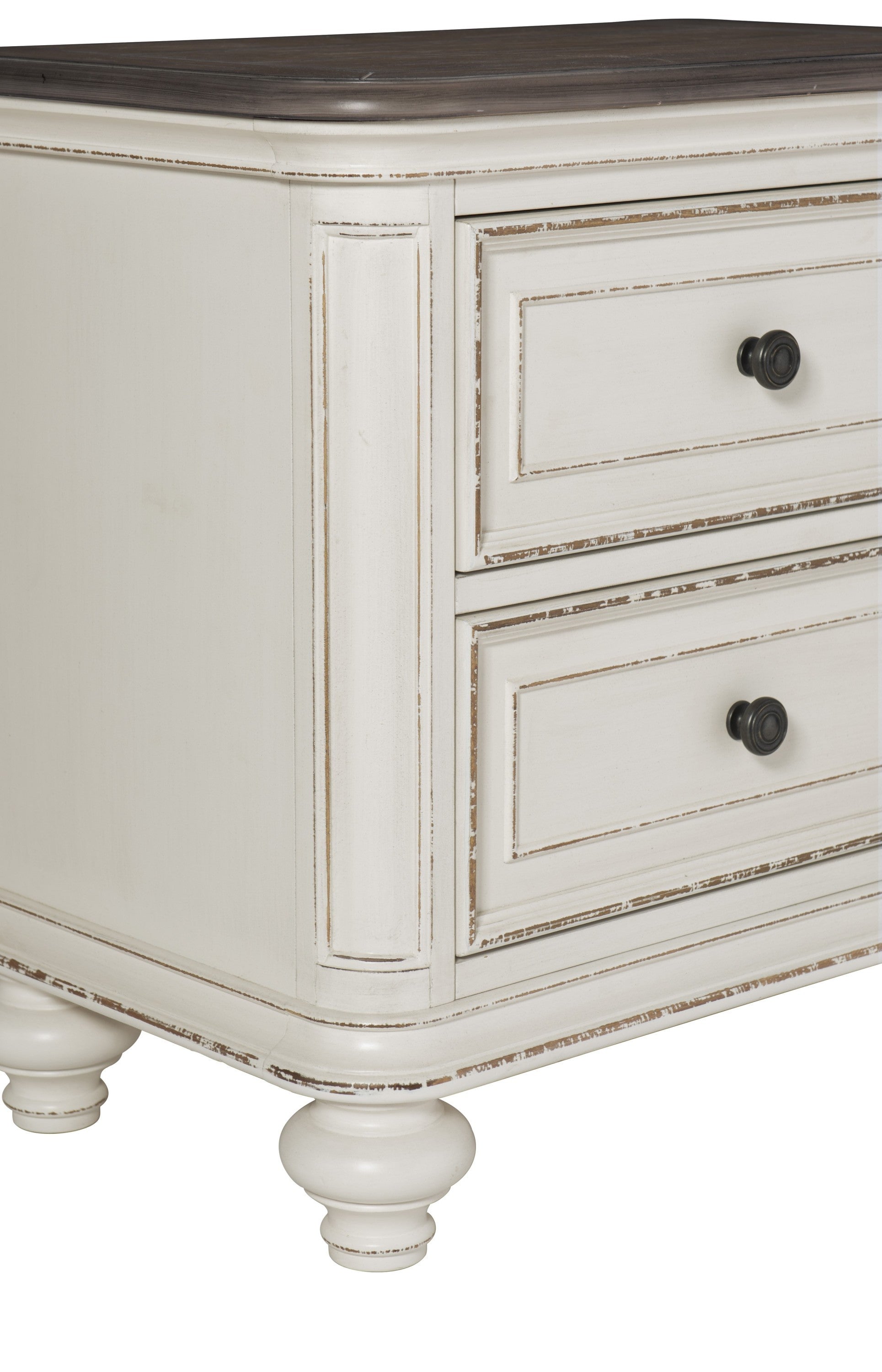 Antique White and Brown-Gray Finish1pc Nightstand of Drawers Black Knobs Traditional Design Bedroom Furniture