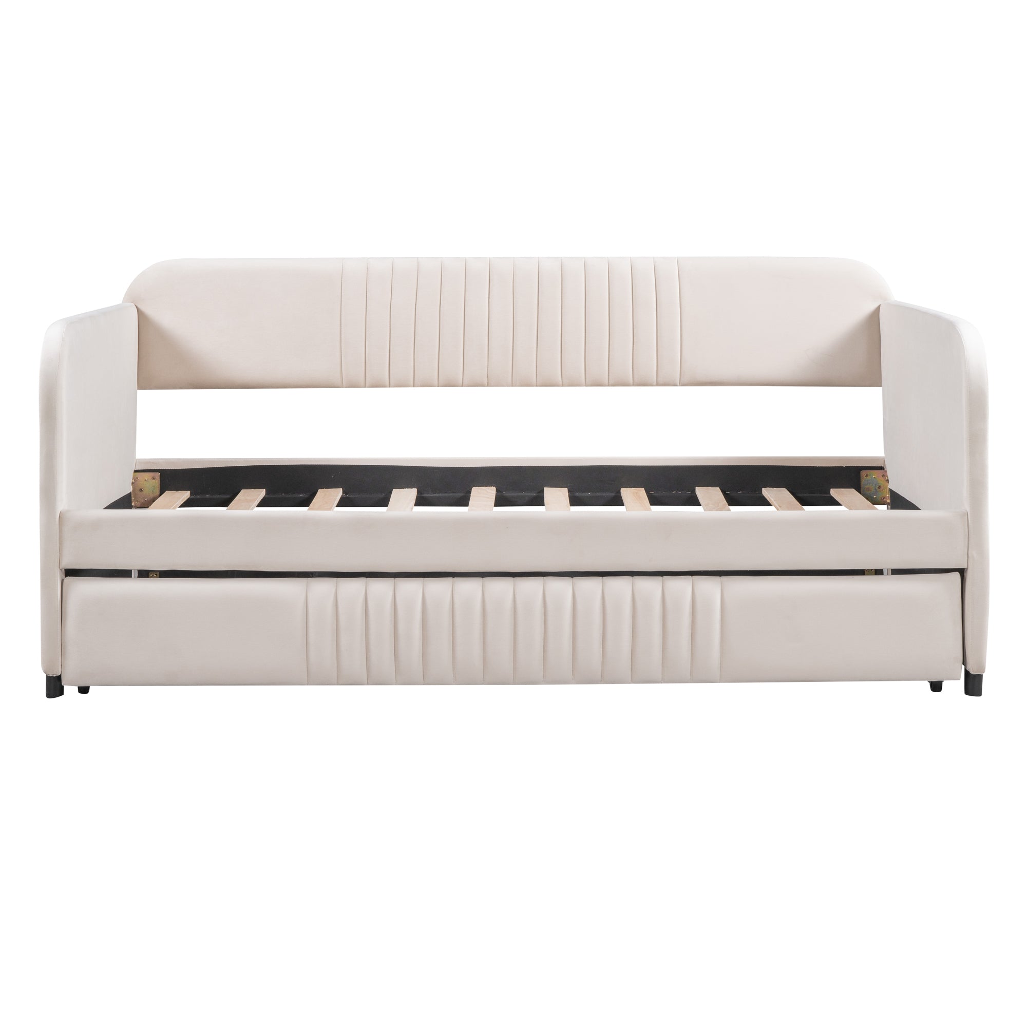 Upholstered Daybed Sofa Bed Twin Size With Trundle Bed and Wood Slat ,Beige