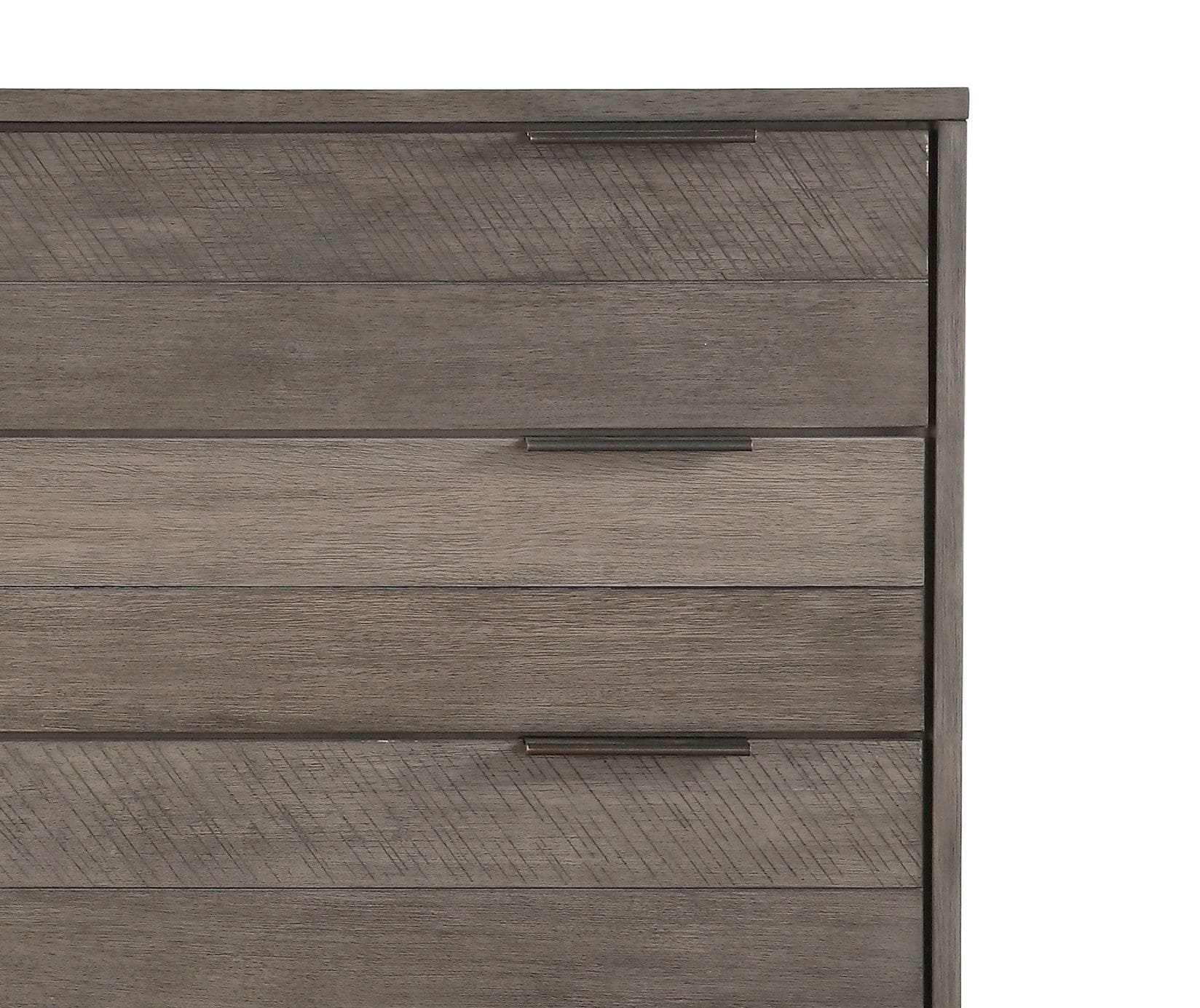 Contemporary Three-Tone Gray Finish Chest of Drawers Perched atop Metal Legs Acacia Veneer Modern Bedroom Furniture