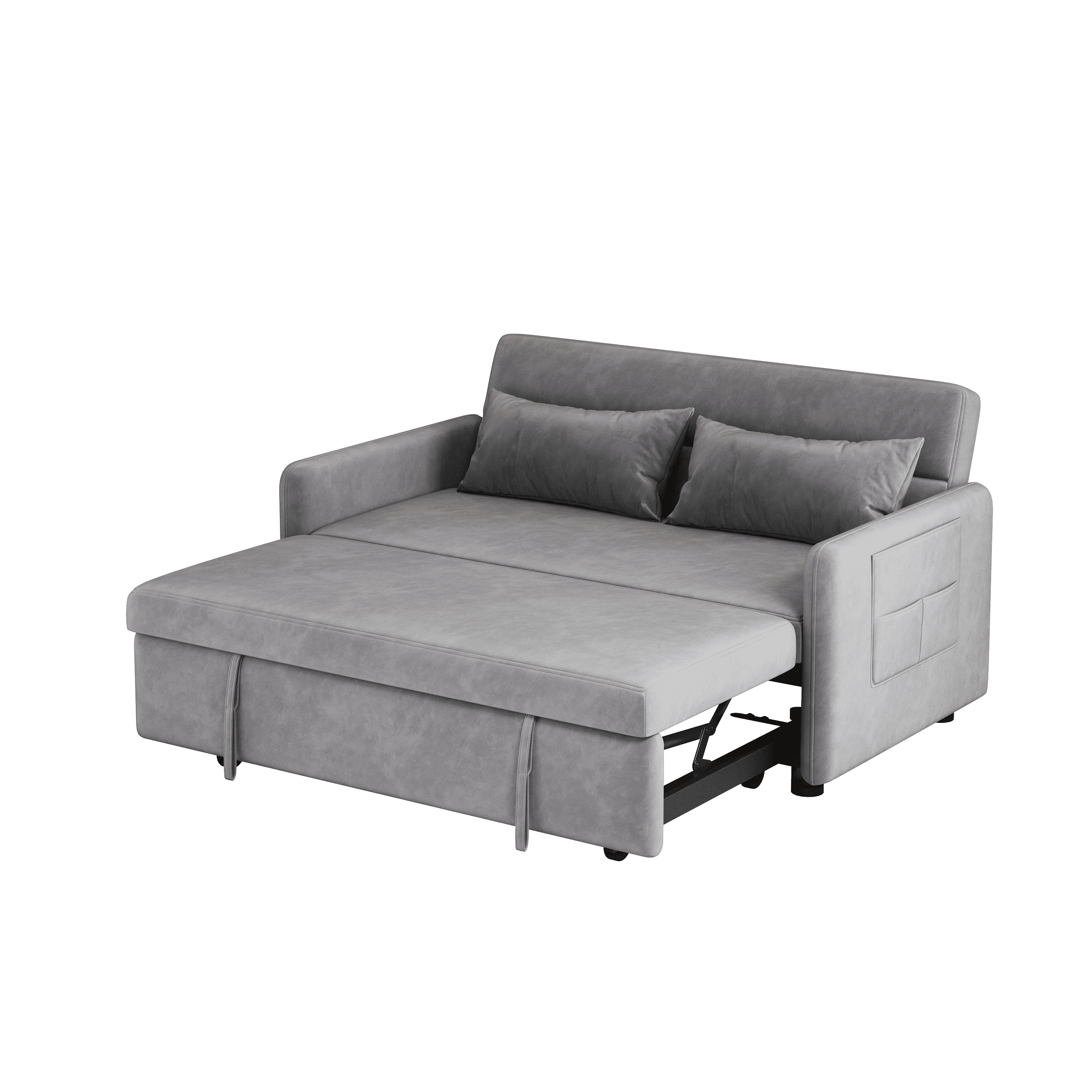 2120 Sofa Pull Out Bed Included Two Pillows 54" Grey Velvet Sofa for Small Spaces