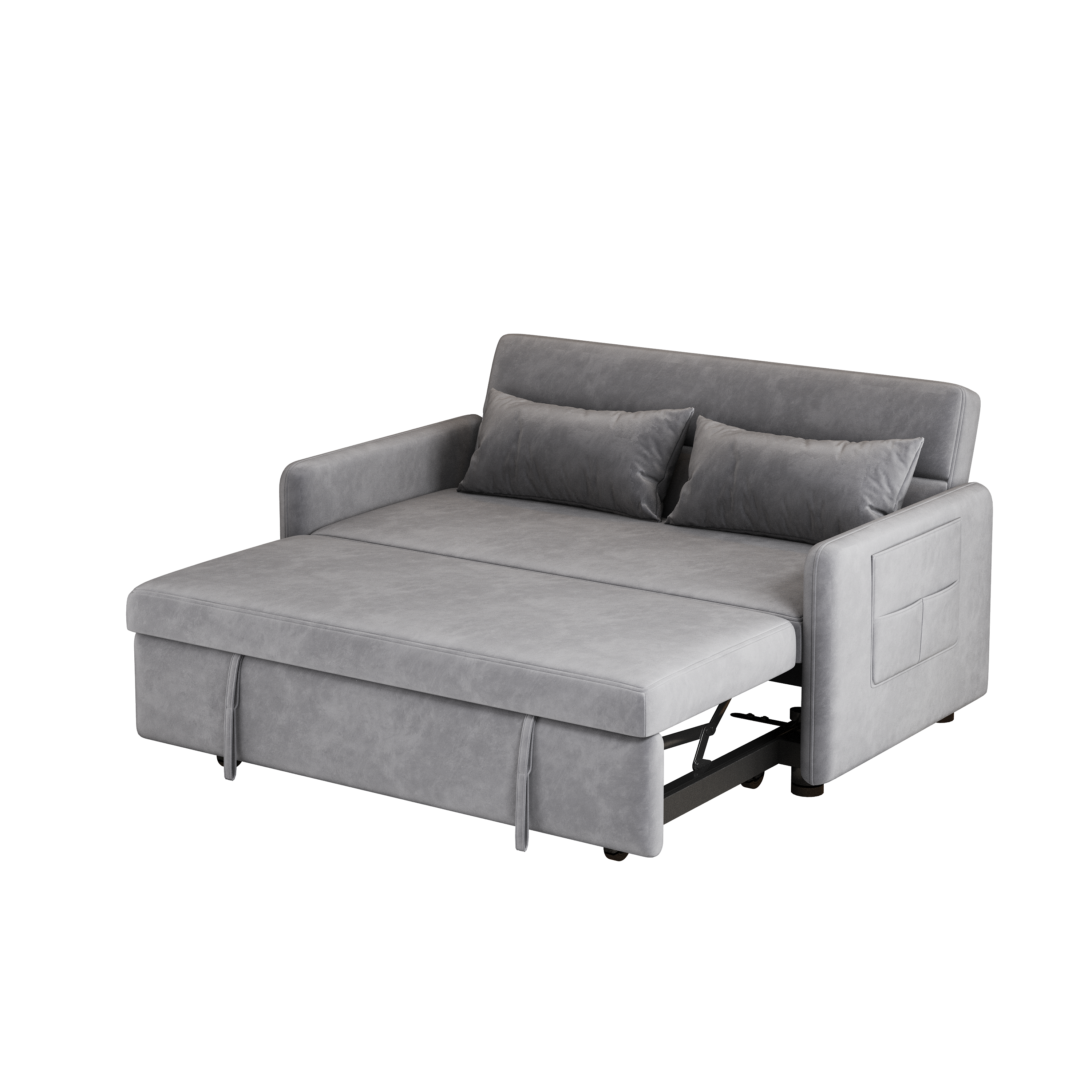 Sofa Pull Out Bed Included Two Pillows 54" Grey Velvet Sofa for Small Spaces