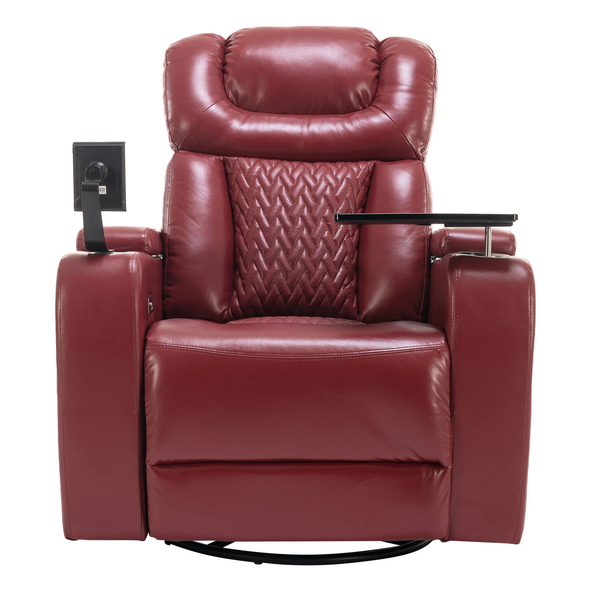 270 Degree Swivel PU Leather Power Recliner Individual Seat Home Theater Recliner with  Comforable Backrest, Tray Table,  Phone Holder, Cup Holder,  USB Port, Hidden Arm Storage for Living Room, Red