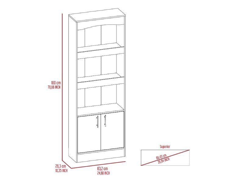 Bookcase Denver,Metal Hardware, Light Gray Finish