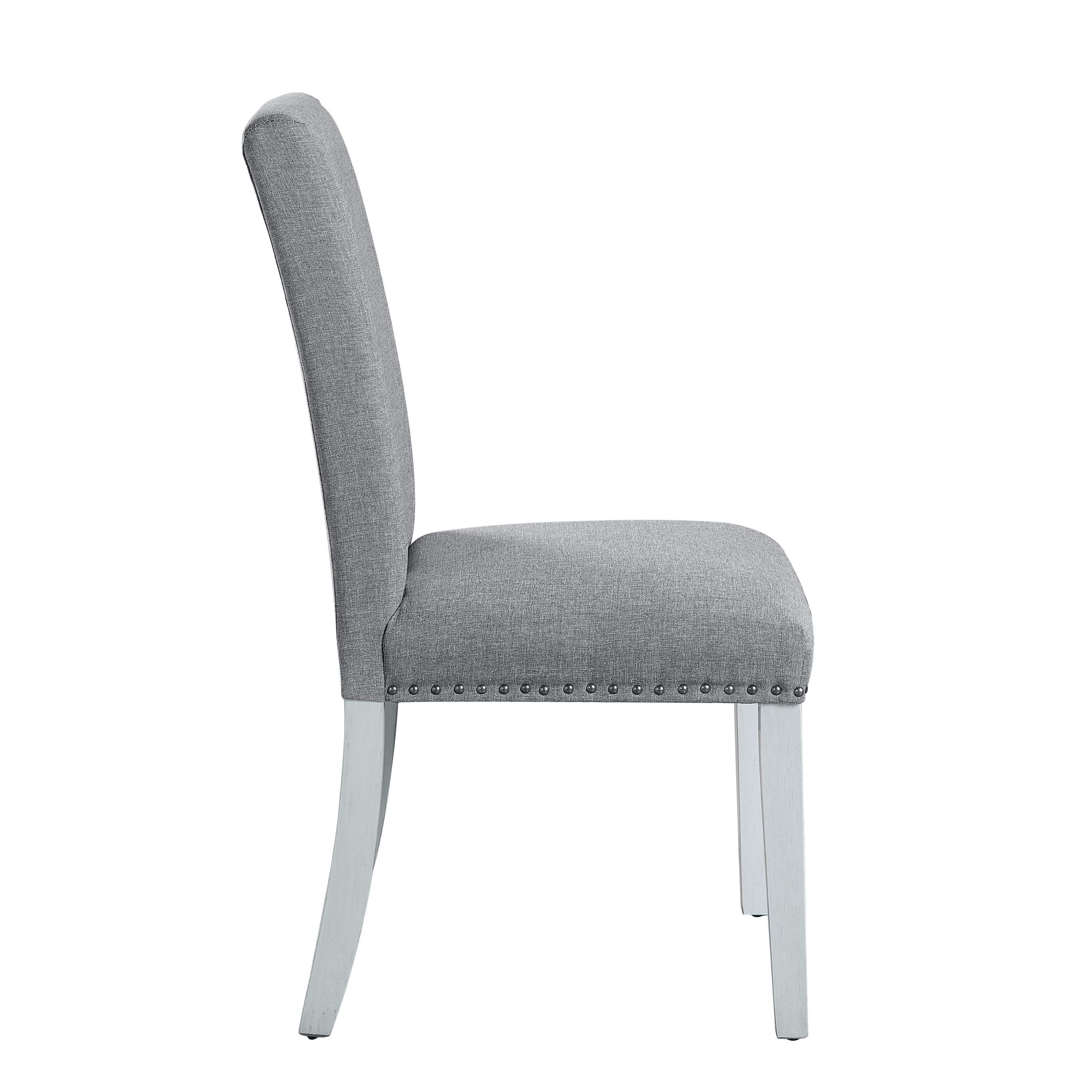 ACME Lanton SIDE CHAIR (SET-2) Gray Linen & Antique White Finish DN01452