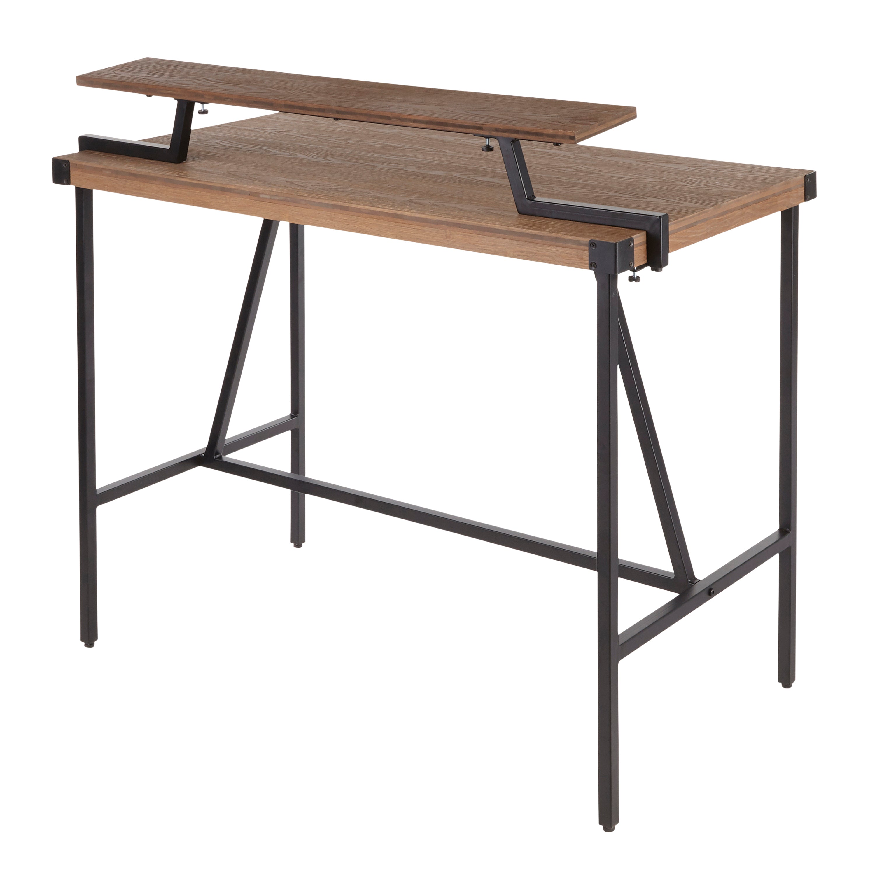 Gia Industrial Counter Table in Black Metal and Brown Wood-Pressed Grain Bamboo by LumiSource