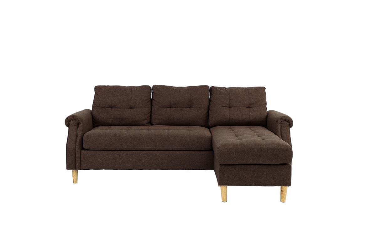 Living Room Corner Sectional Dark Coffee Polyfiber Chaise sofa Reversible Sectional