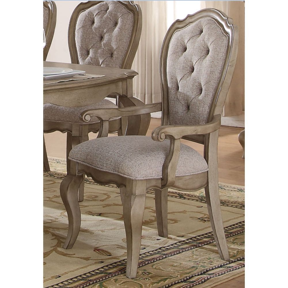 ACME Chelmsford Arm Chair (Set-2) in Beige Fabric & Antique Taupe 66053