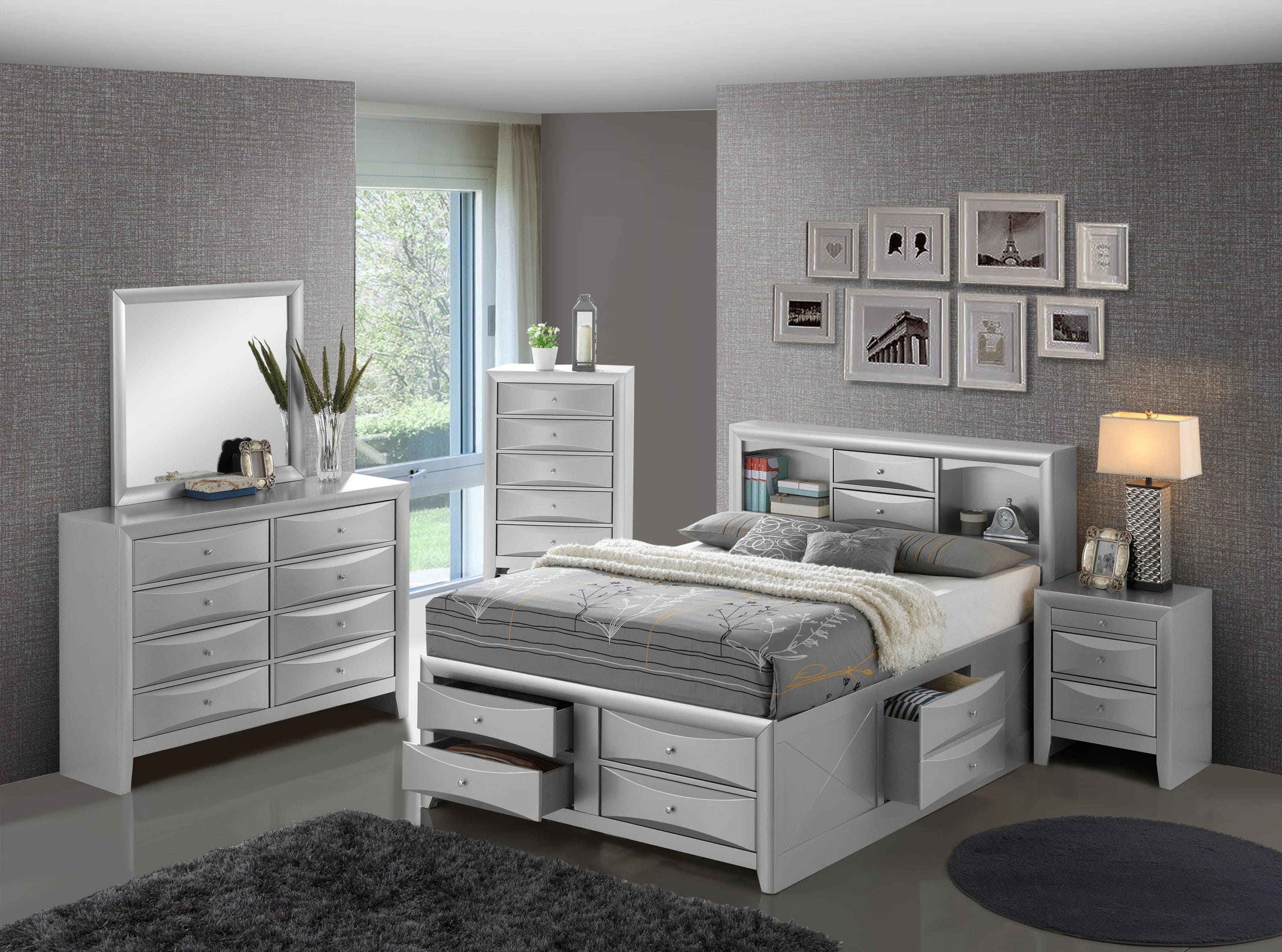 Glory Furniture Marilla G1503G-QSB3 Queen Storage Bed , Silver Champagne