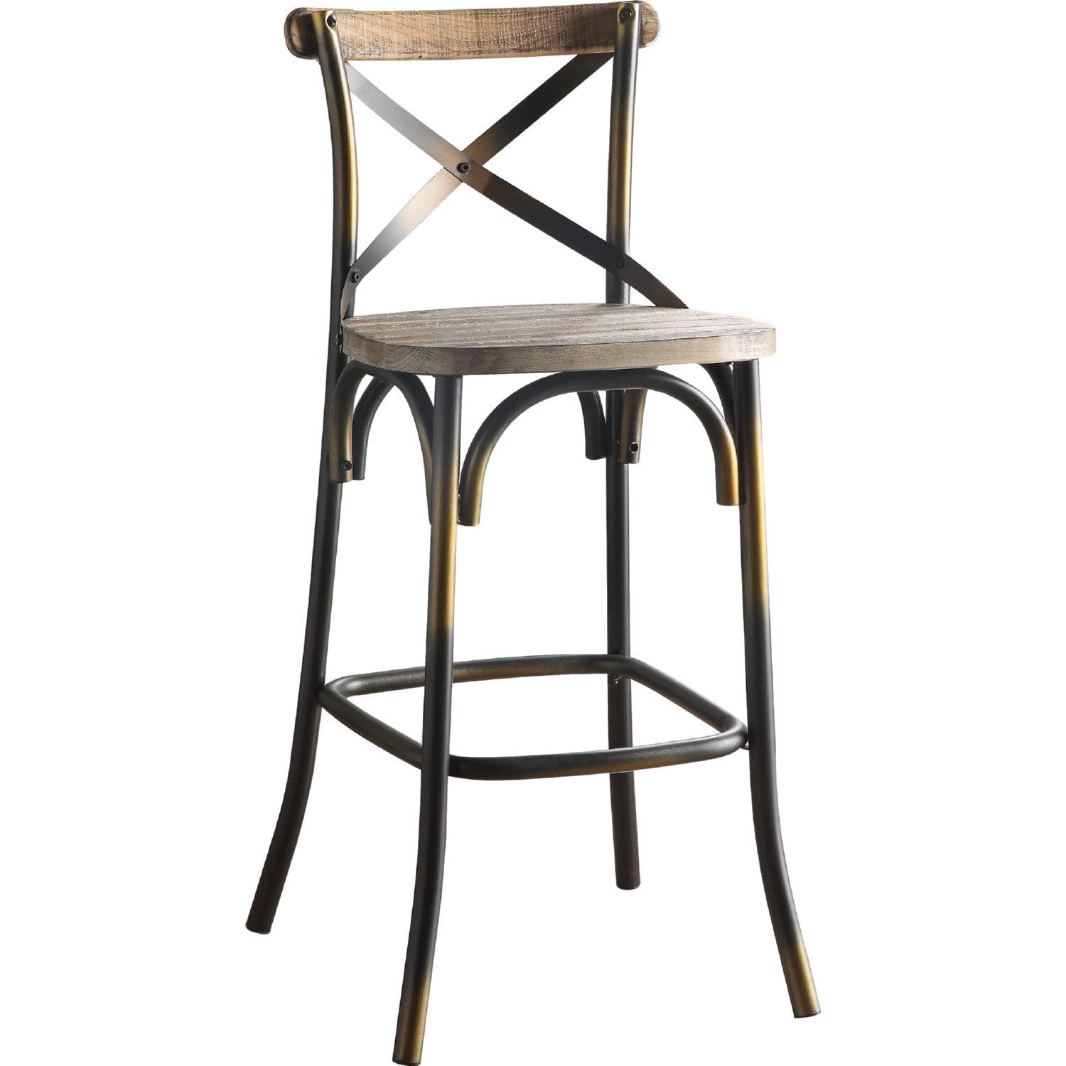 ACME Zaire Bar Chair (1Pc) in Antique Copper & Antique Oak 96805