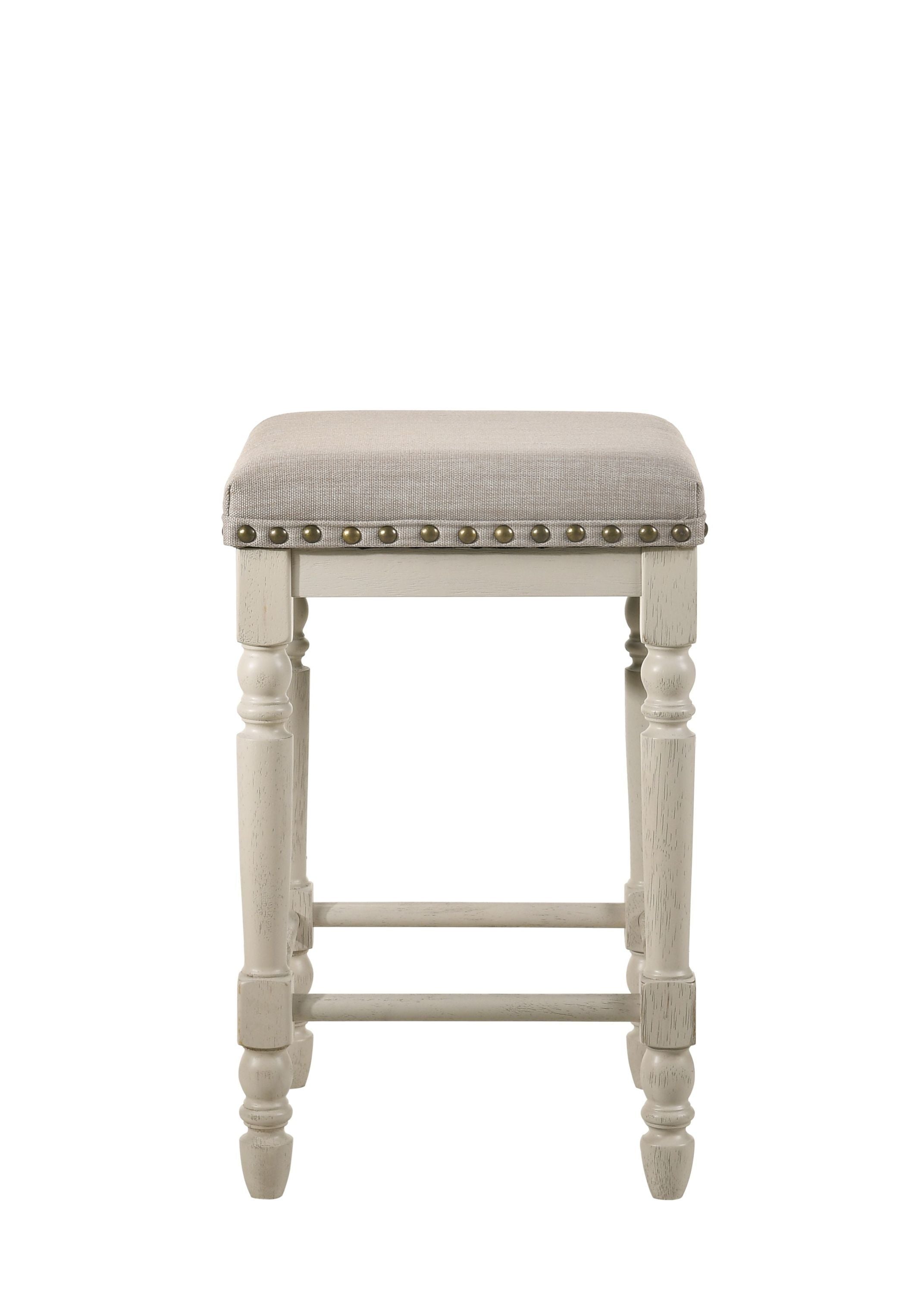 ACME Tasnim Counter Height Stool, Tan Fabric & Antique White Finish 77182