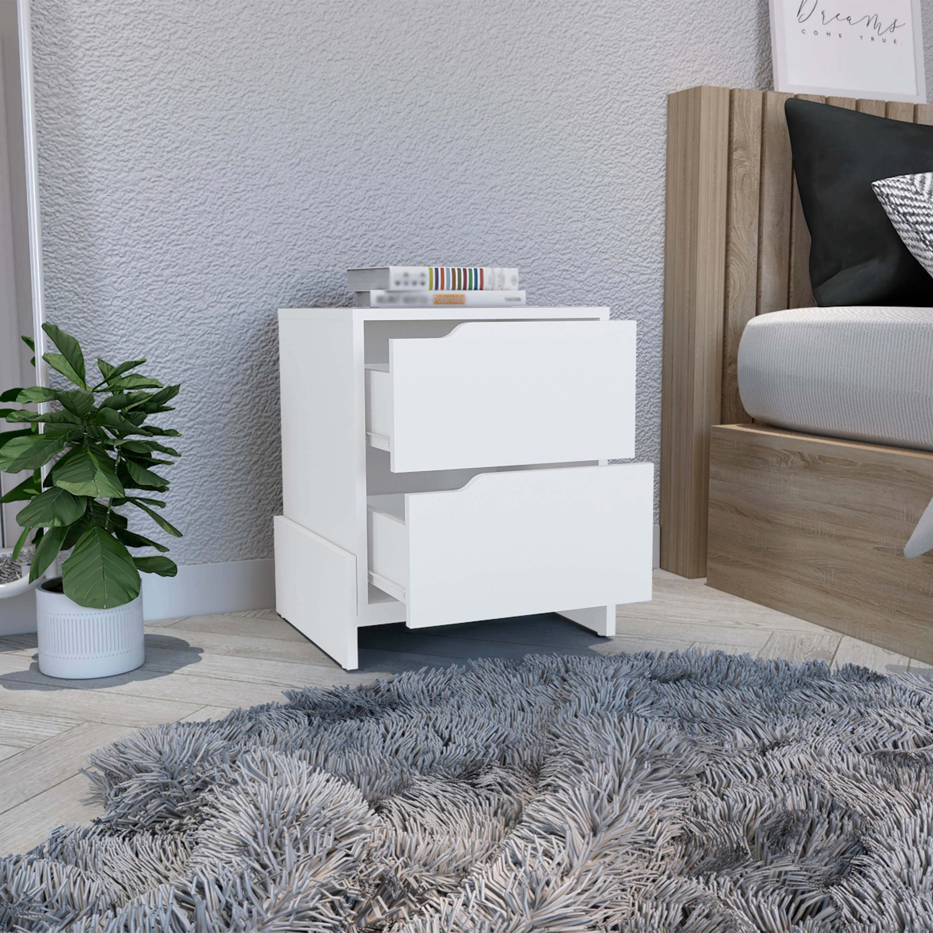 DEPOT E-SHOP Haines Nightstand with 2-Drawers, End Table with Sturdy Base, White