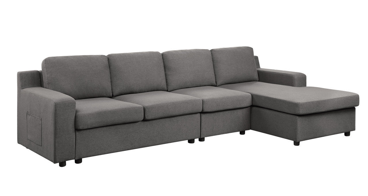 Waylon Gray Linen 4-Seater Sectional Sofa Chaise with Pocket