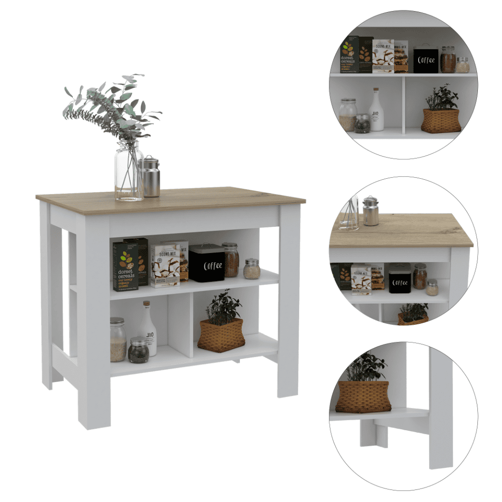 DEPOT E-SHOP Antibacterial Delos Kitchen Island , White / Light Oak