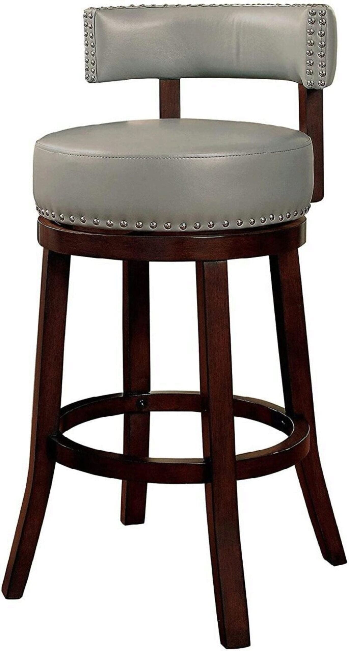 Sherly Set of 2 Bar stool 30" Swivel Stool Dark Oak Solid wood Dark Gray Leatherette Chairs Dining Room