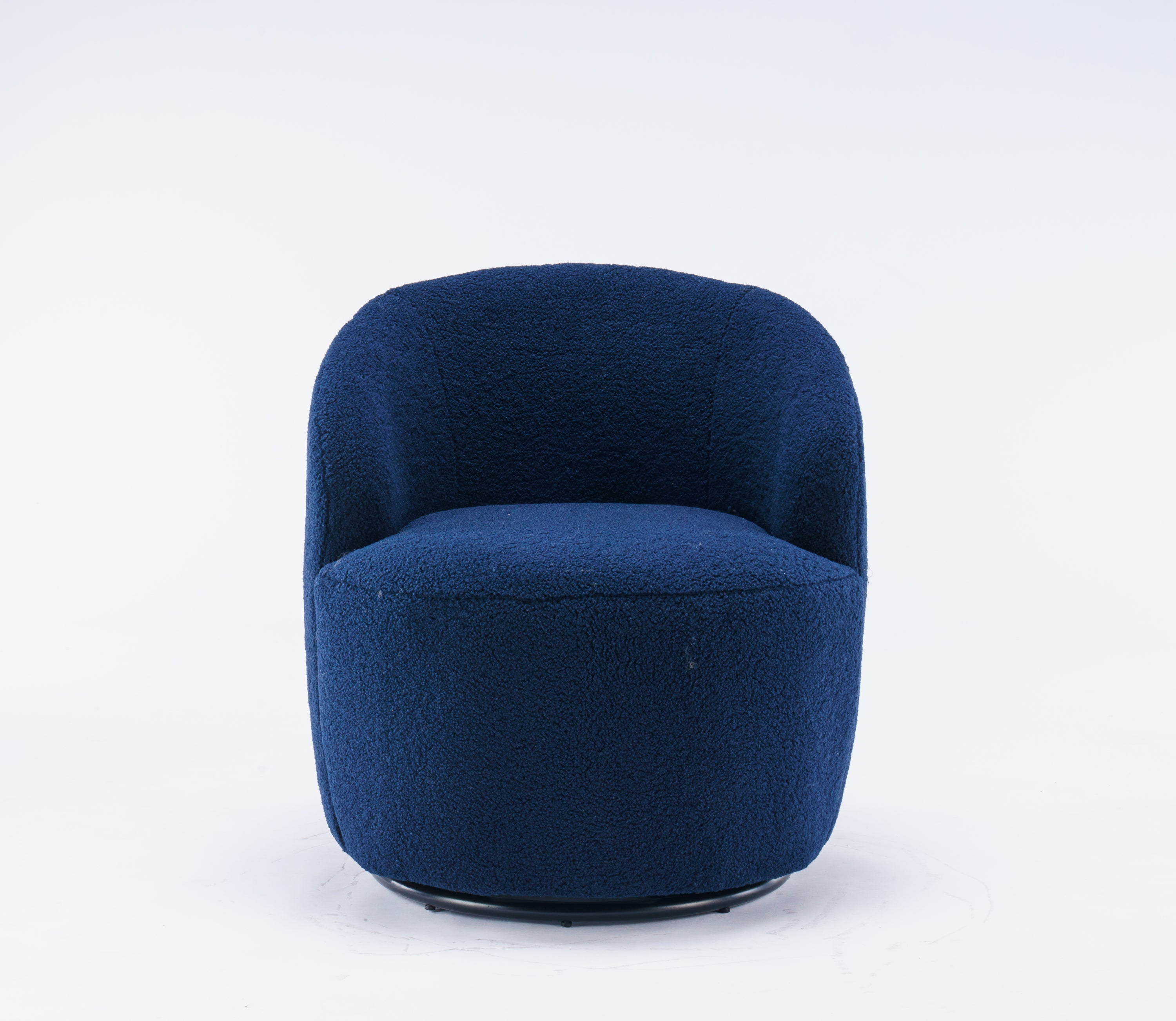 Teddy Fabric Swivel Accent Armchair Barrel Chair With Black Powder Coating Metal Ring,Dark Blue