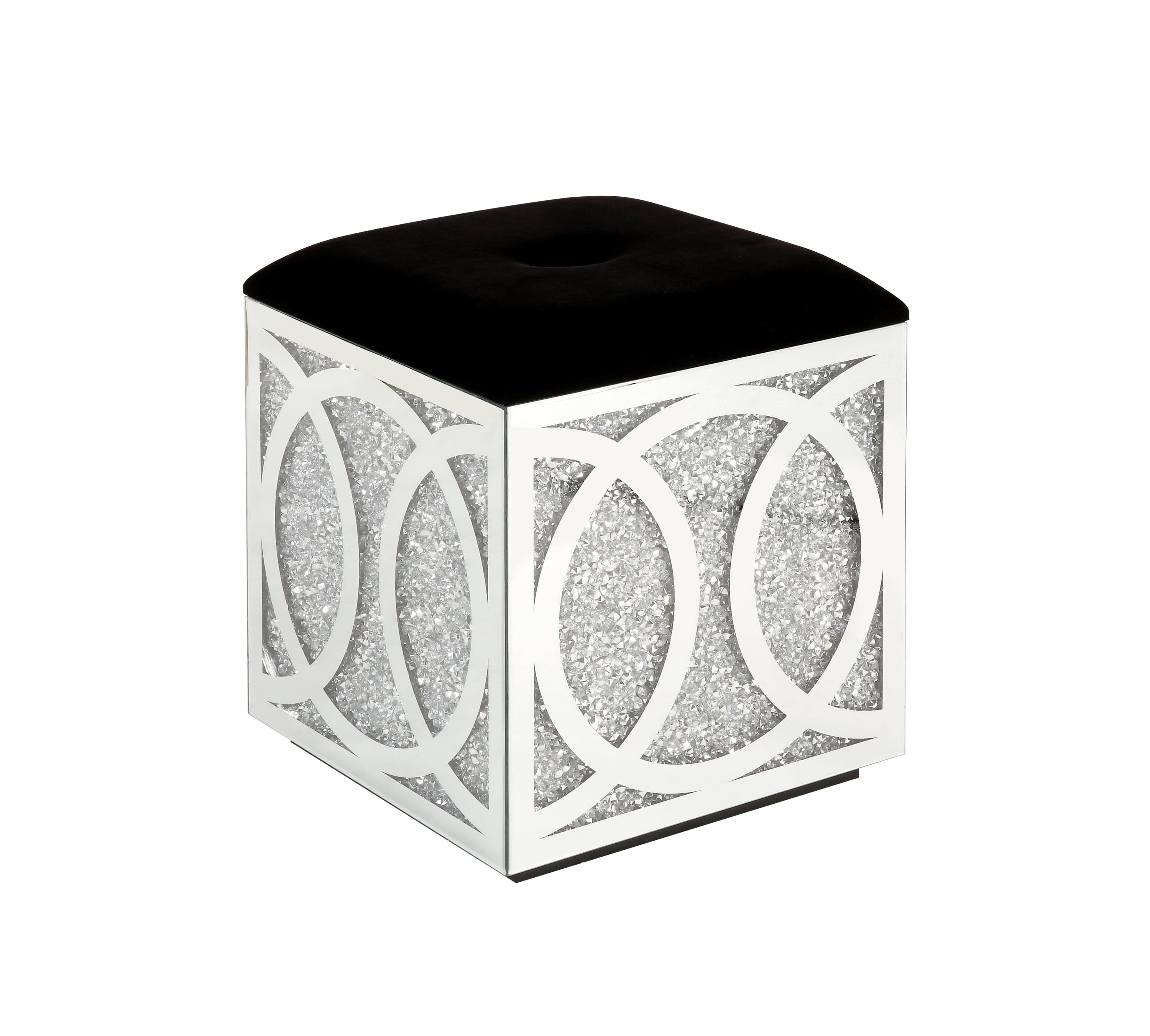 ACME Noralie OTTOMAN W/STORAGE Mirrored & Faux Diamonds AC00529