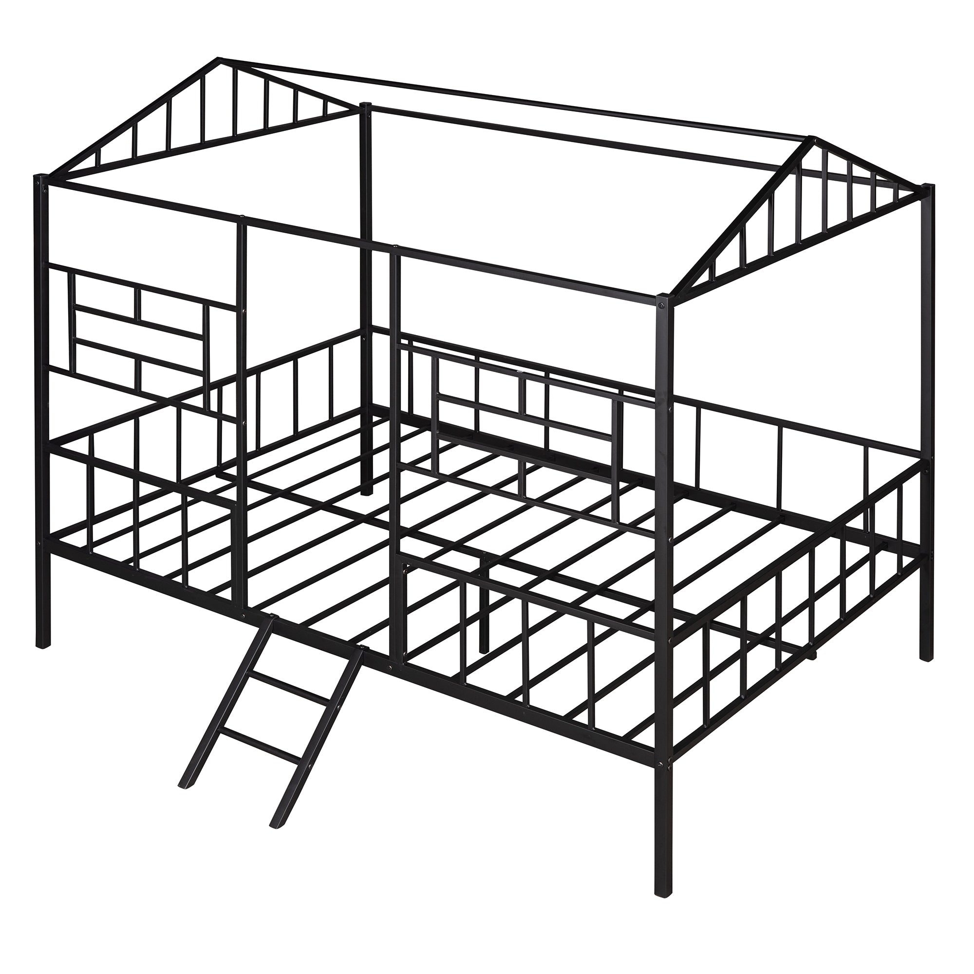 Metal House Bed Frame Full Size with Slatted Support No Box Spring Needed Black