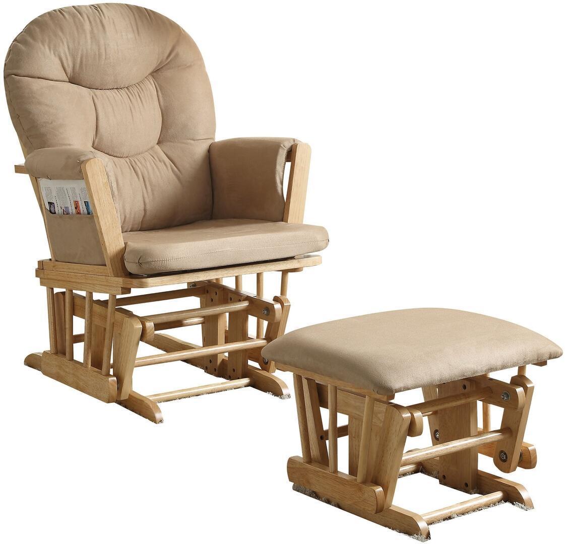 ACME Rehan Chair & Ottoman (2Pc Pk) in Taupe Microfiber & Natural Oak 59332