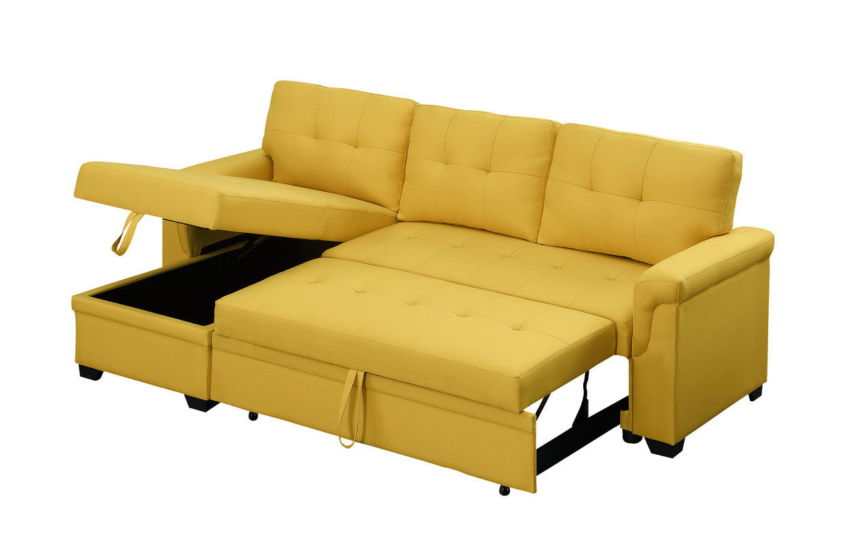 Lucca Yellow Linen Reversible Sleeper Sectional Sofa with Storage Chaise