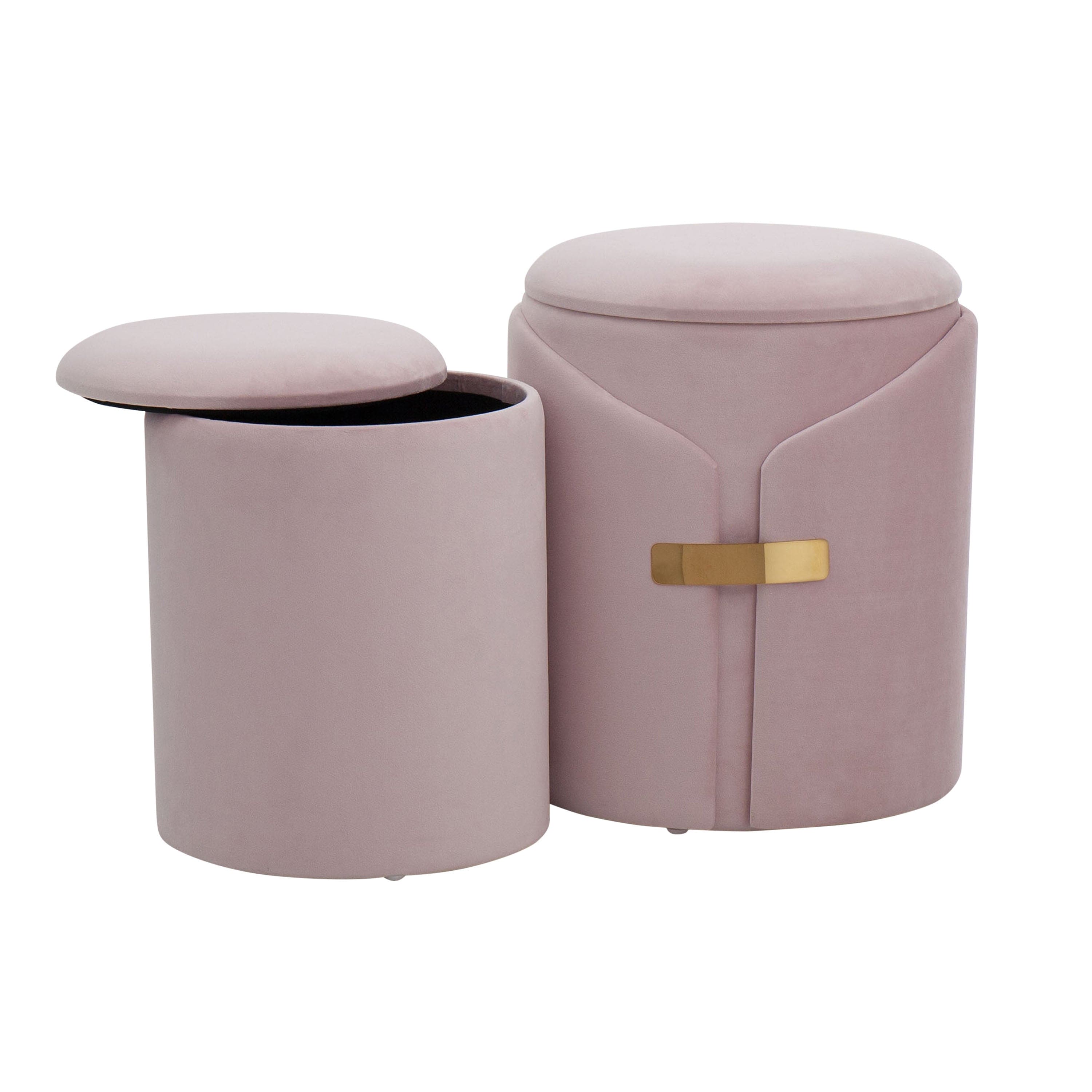 Dahlia Contemporary/Glam Nesting Ottoman Set in Blush Pink Velvet with Gold Metal Accent Pieces by LumiSource