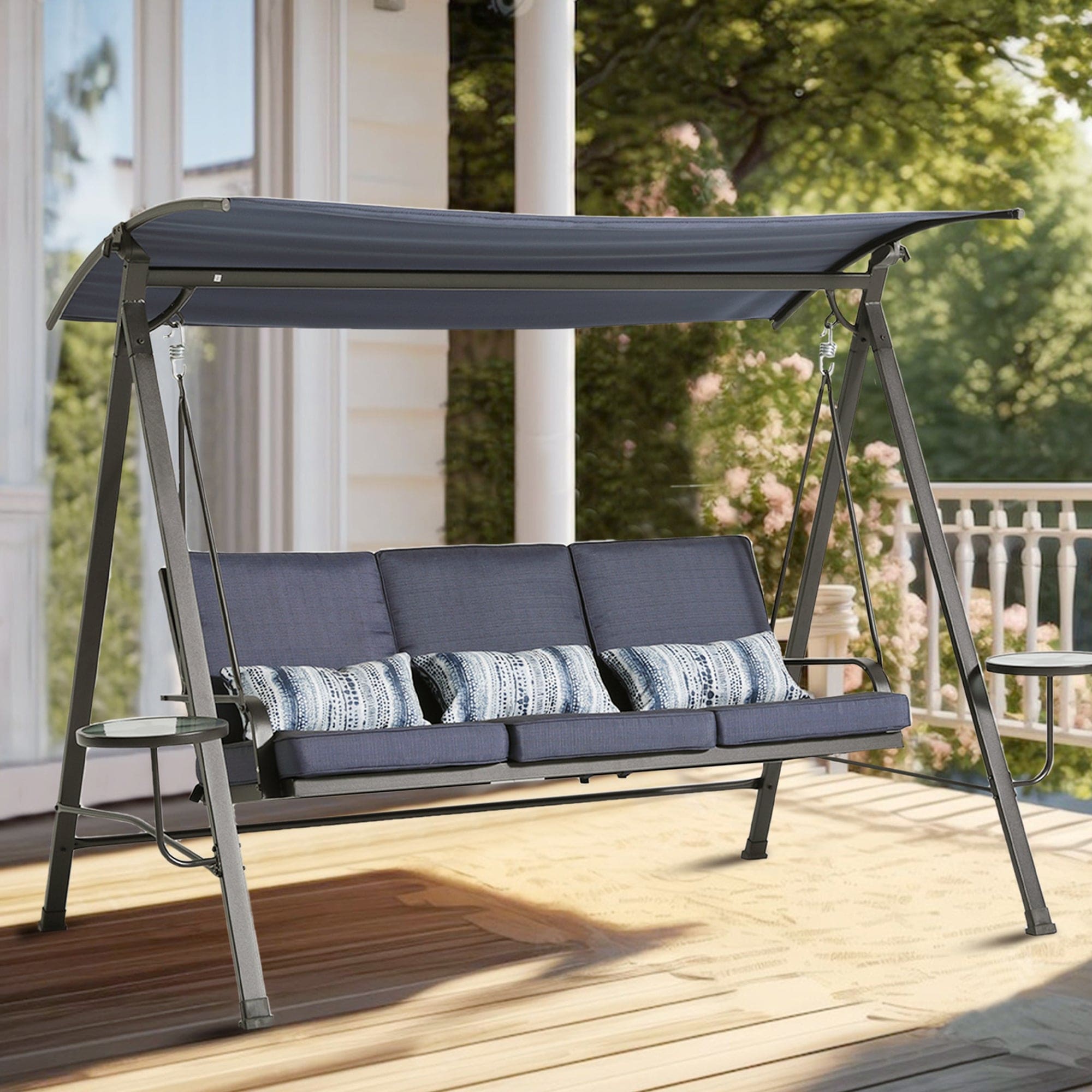 Steel 3-seater Swing Porch Swing with Canopy