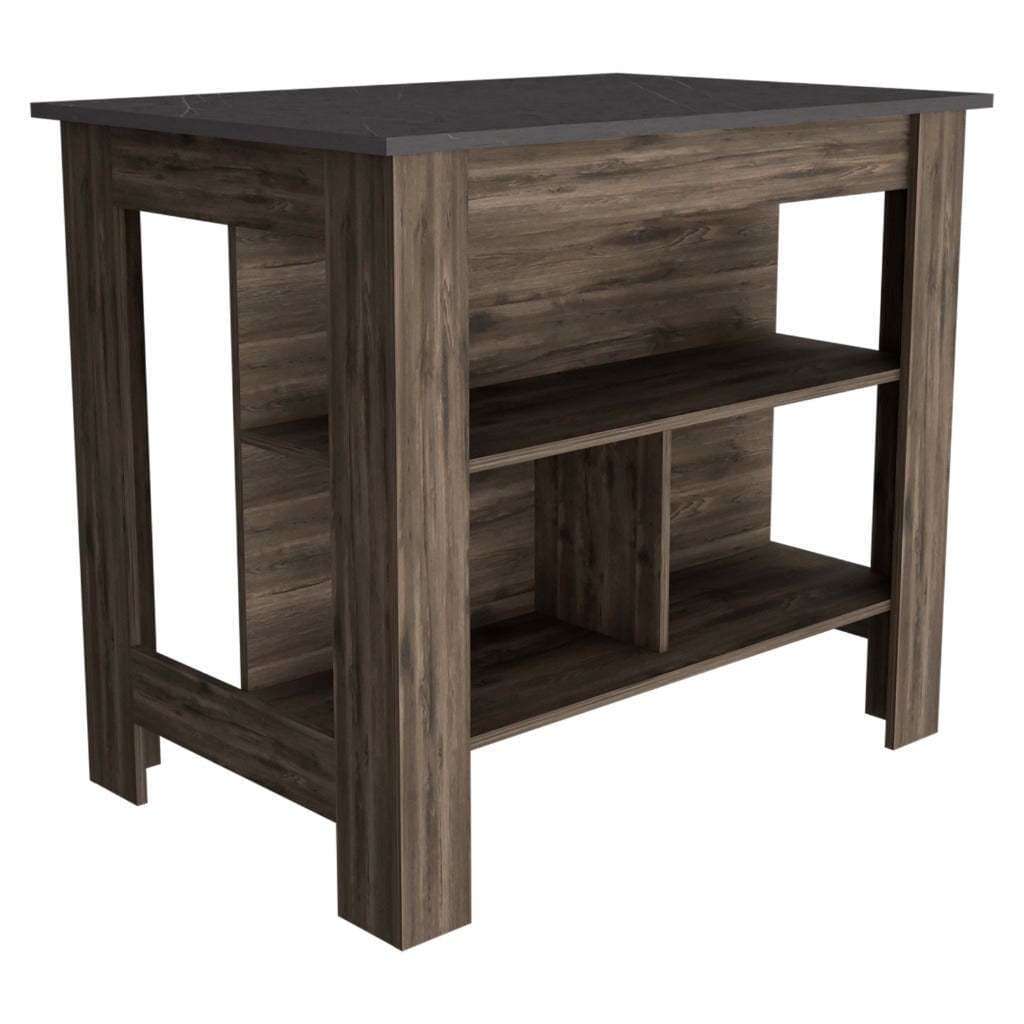 DEPOT E-SHOP Delos Kitchen Island, Four Legs, Three Shelves, Dark Brown / Onix