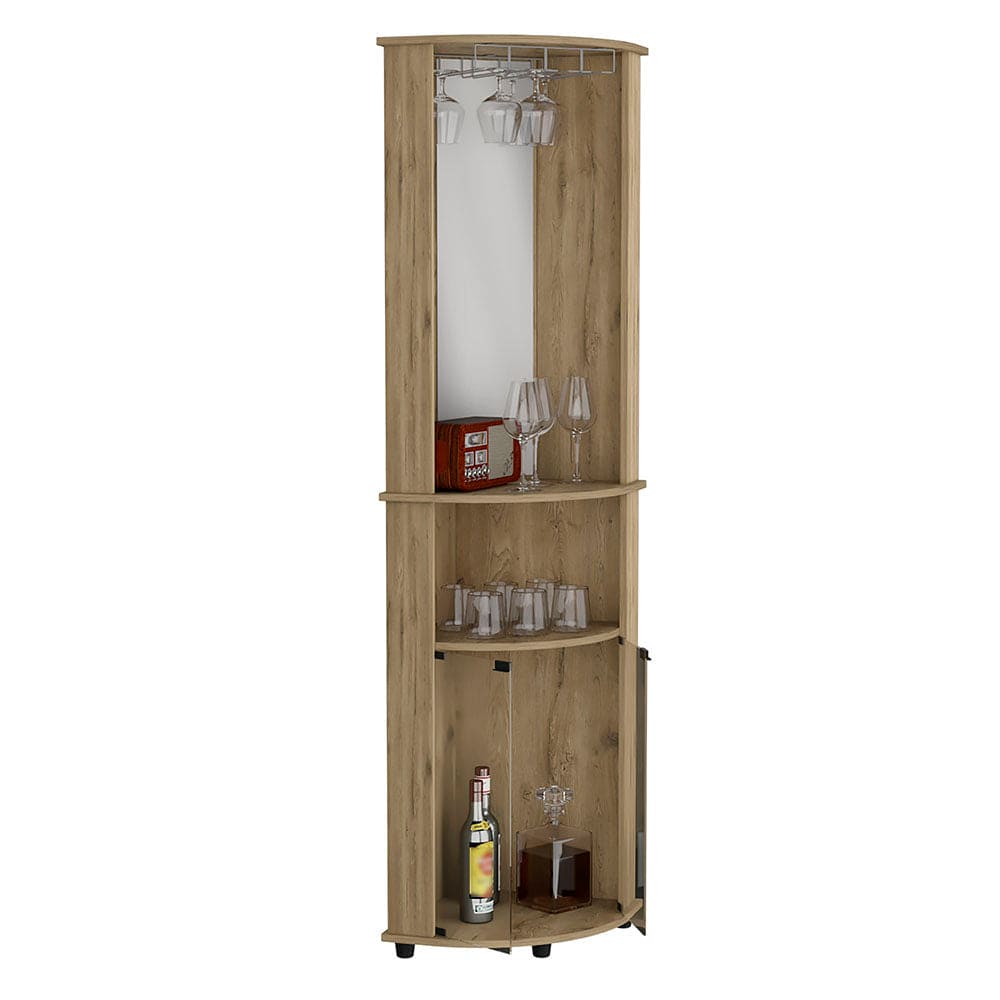 Corner Bar Cabinet Rialto, Three Shelves, Macadamia Finish