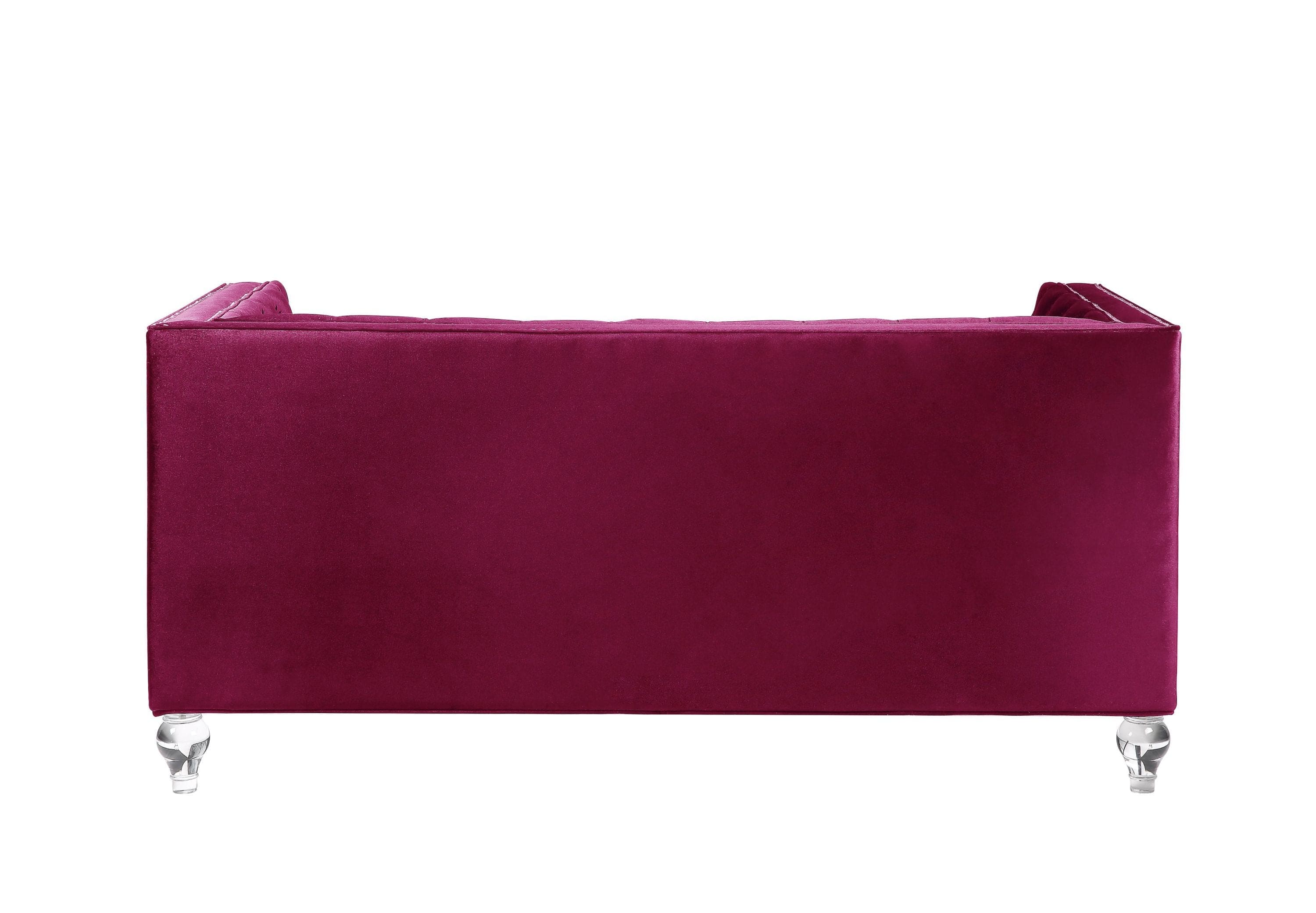 ACME Heibero Loveseat w/2 Pillows, Burgundy Velvet 56896