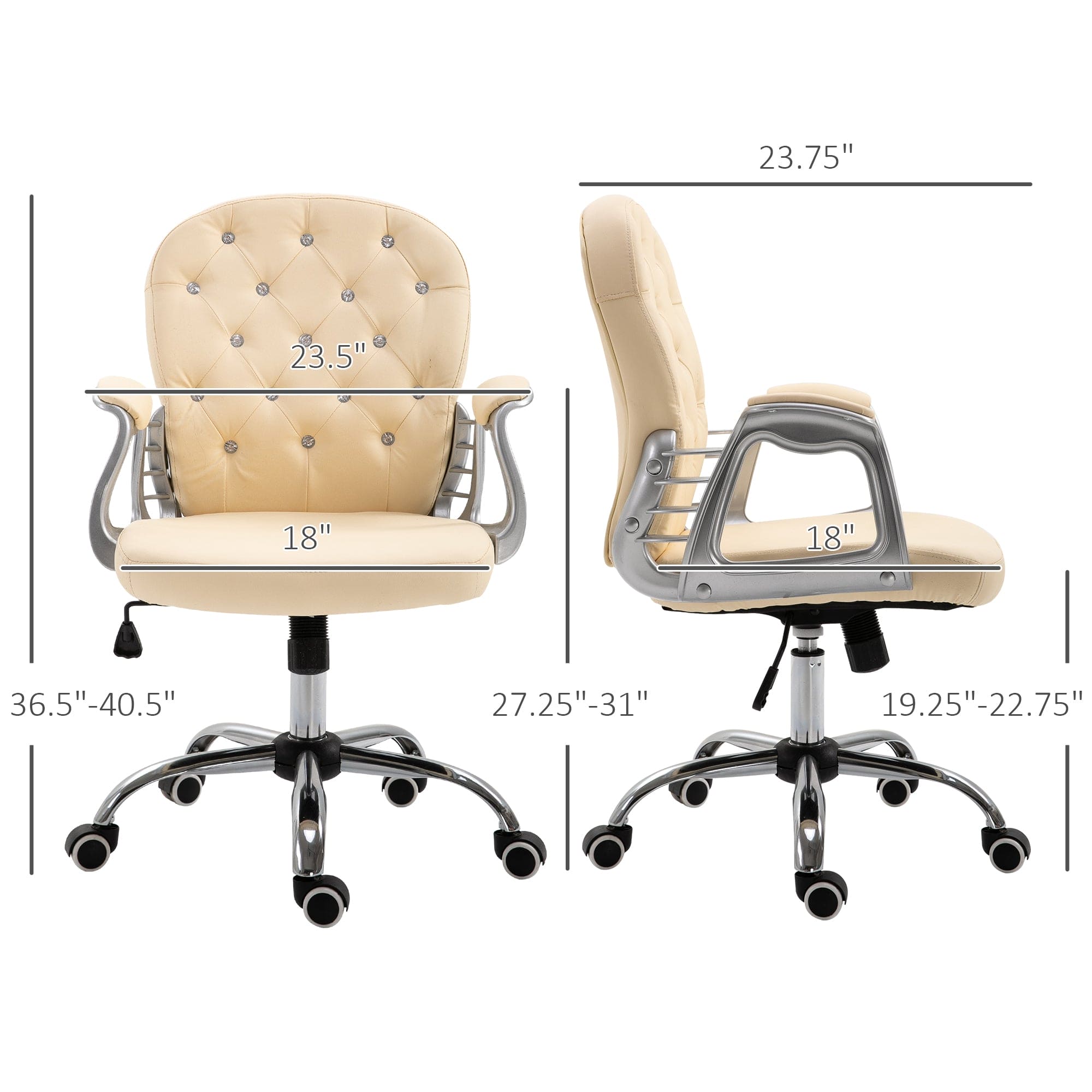 Vinsetto PU Leather Home Office Chair, Button Tufted Desk Chair with Padded Armrests, Adjustable Height and Swivel Wheels, Beige