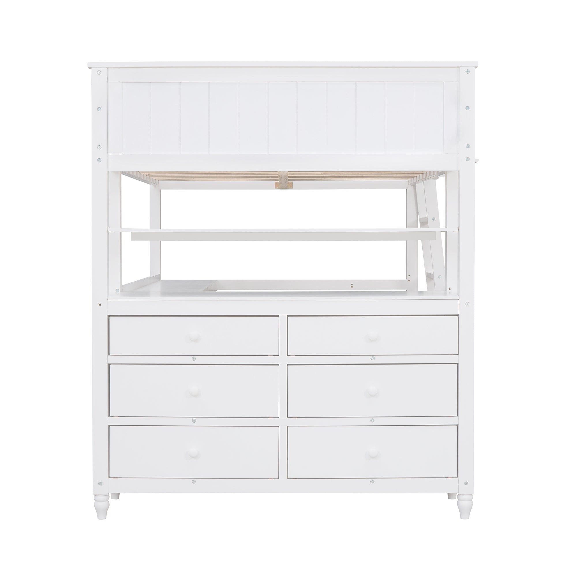 Full size Loft Bed with Drawers and Desk, Wooden Loft Bed with Shelves - White(OLD SKU:LT001529AAK)