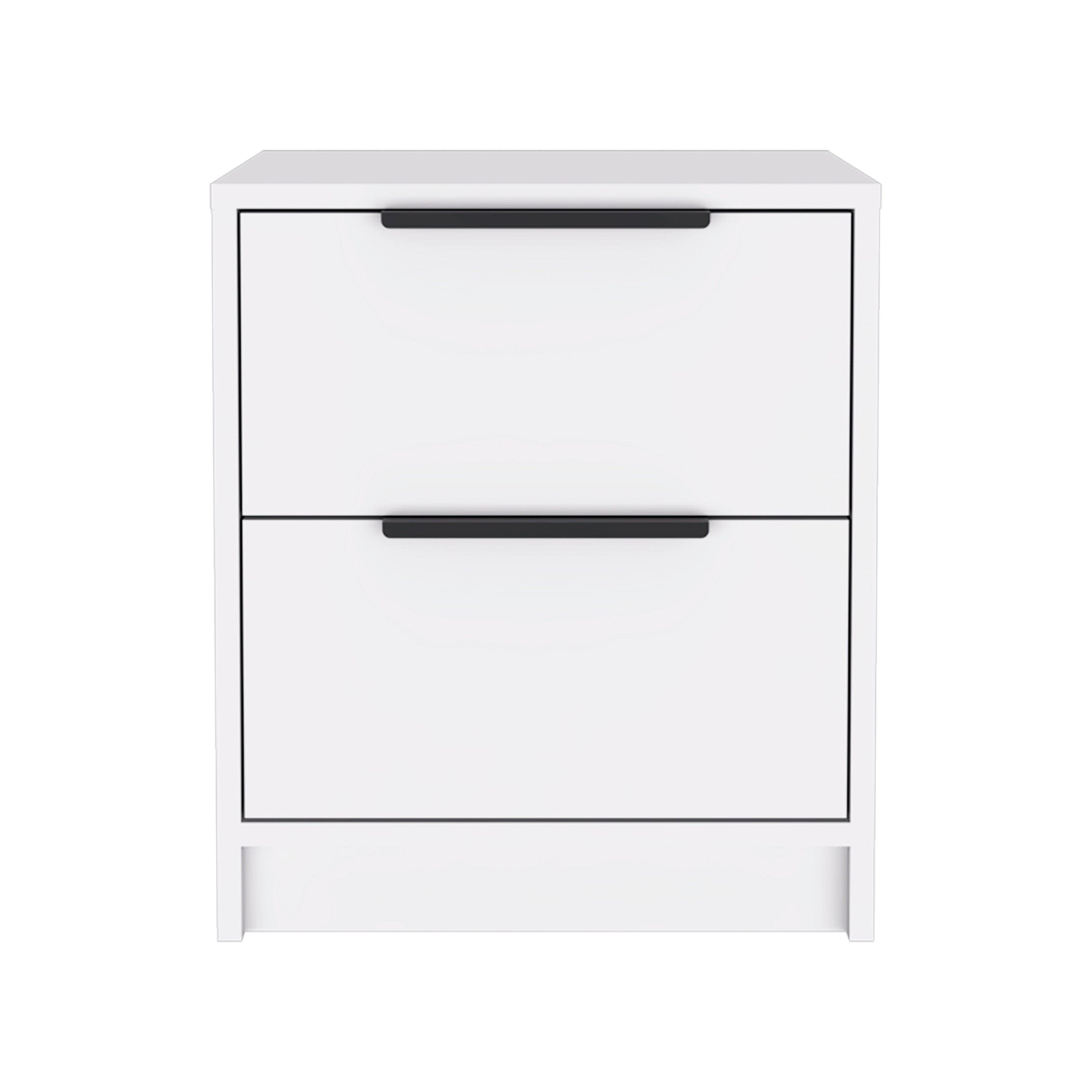 Kaia Nightstand, Two Drawers, Metal Handle -White