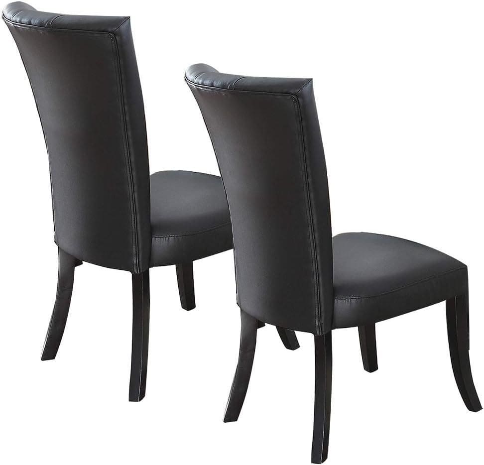 Black Faux Leather Upholstered Lines back Set of 2pc Chairs Dining Room Wide Flair back Chair