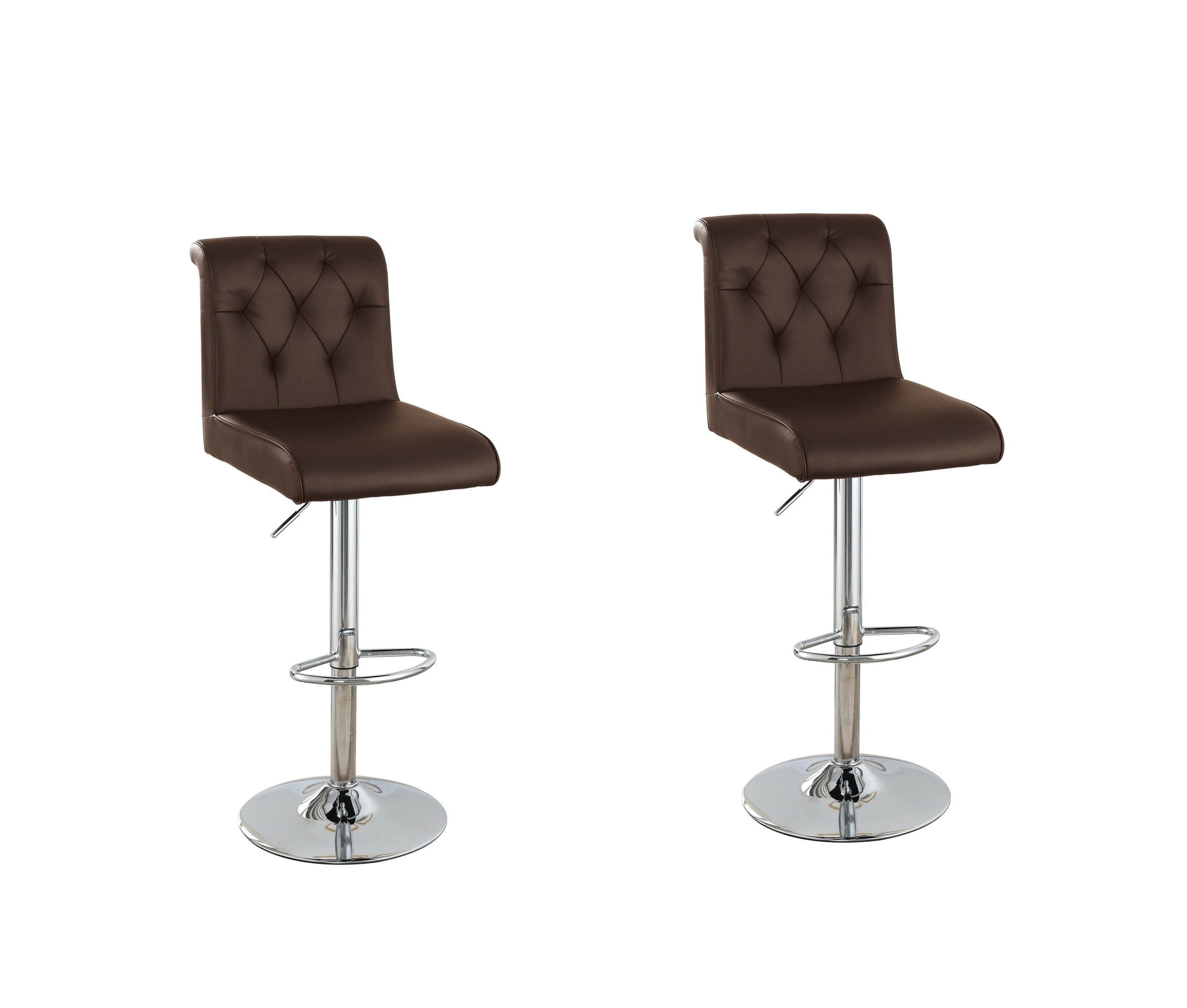 Adjustable Bar stool Gas lift Chair Espresso Faux Leather Tufted Chrome Base Modern Set of 2 Chairs Dining Kitchen