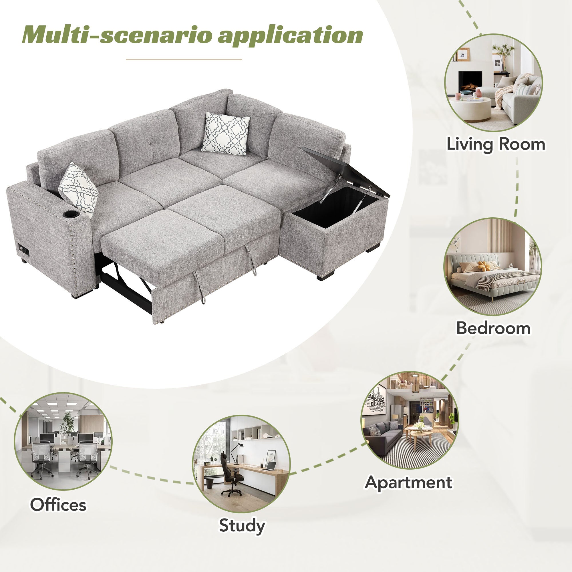 Sofa Bed L-Shaped Corner Sofa, Light Gray