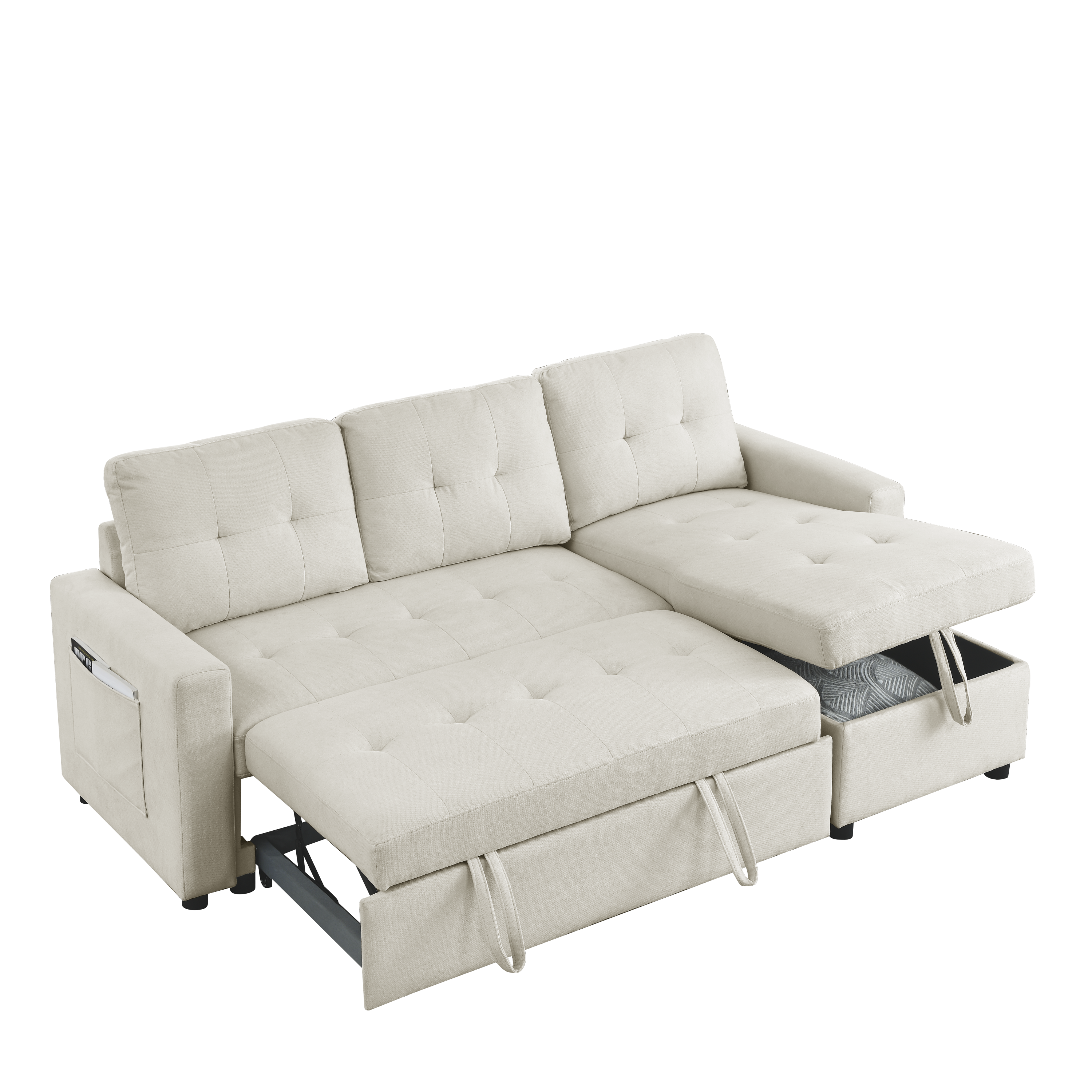 MH 78.5" Sleeper Sofa Bed Reversible Sectional Couch with Storage Chaise and Side storage bag for Small Space Living Room Furniture Set