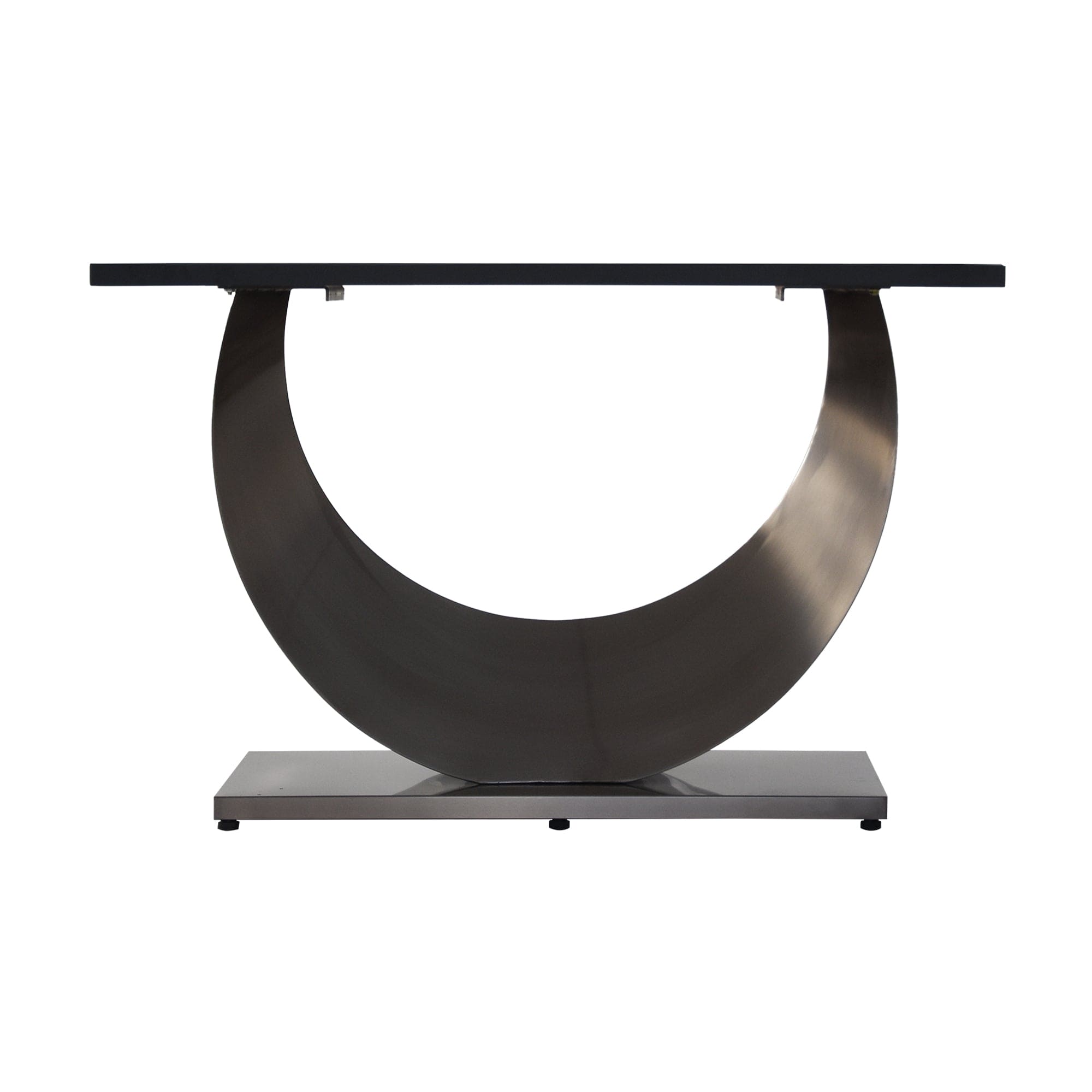 78.74" modern artificial stone black crescent-shaped black metal legs-can accommodate 8 people.