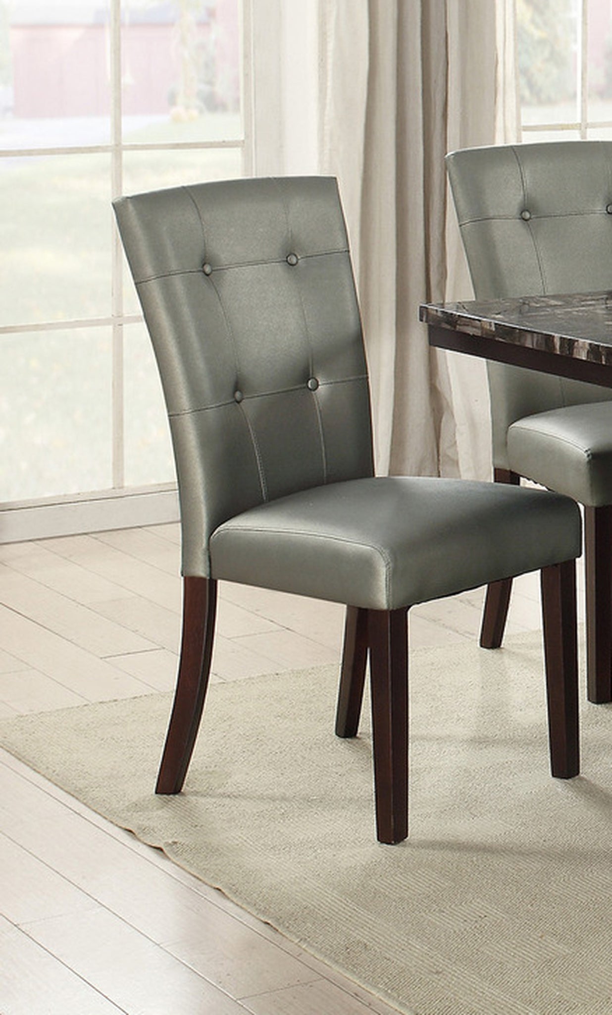 Modern Parson Chairs Silver Faux Leather Tufted Set of 2 Side Chairs Dining Seatings