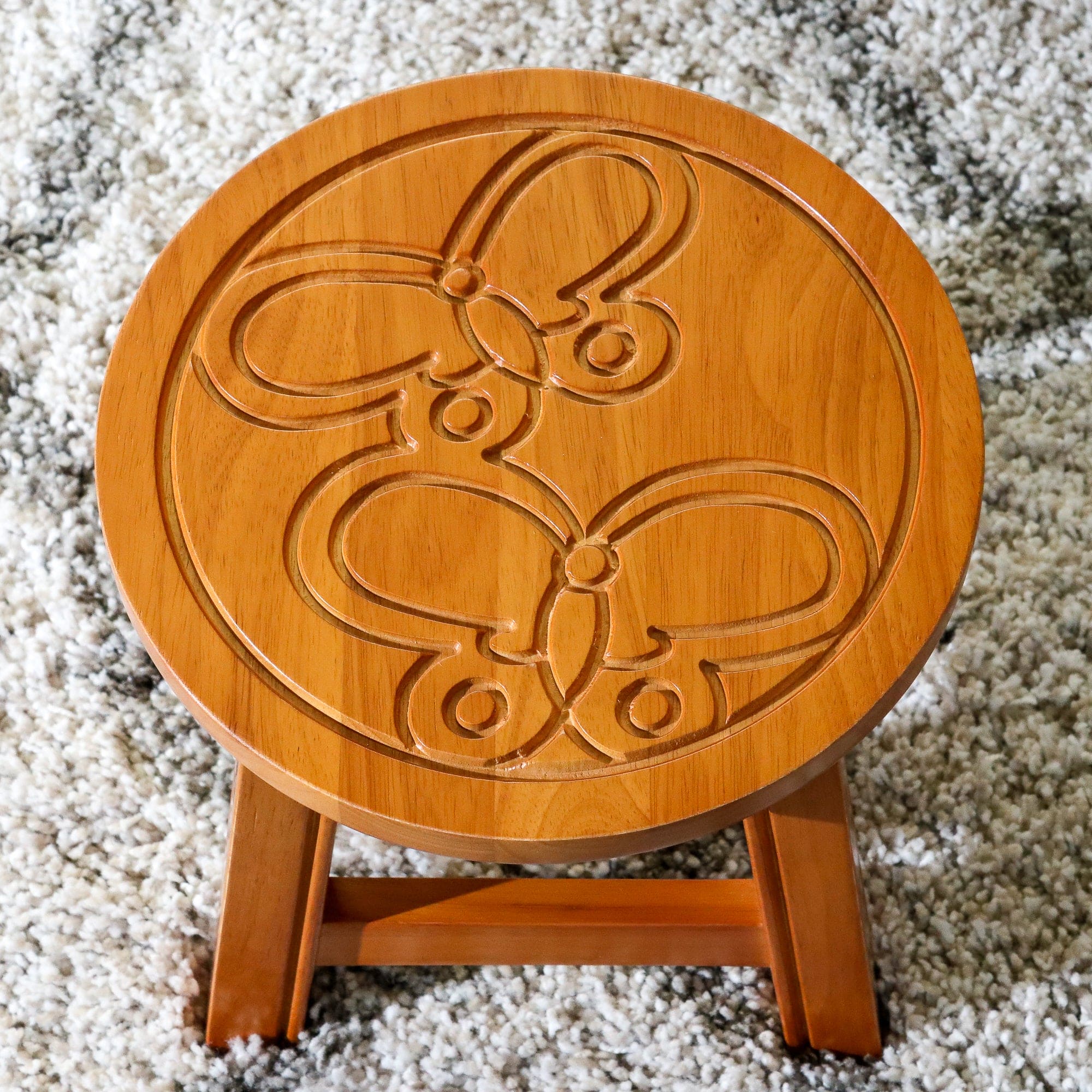 Carved Wooden Step Stool, Butterflies, Natural