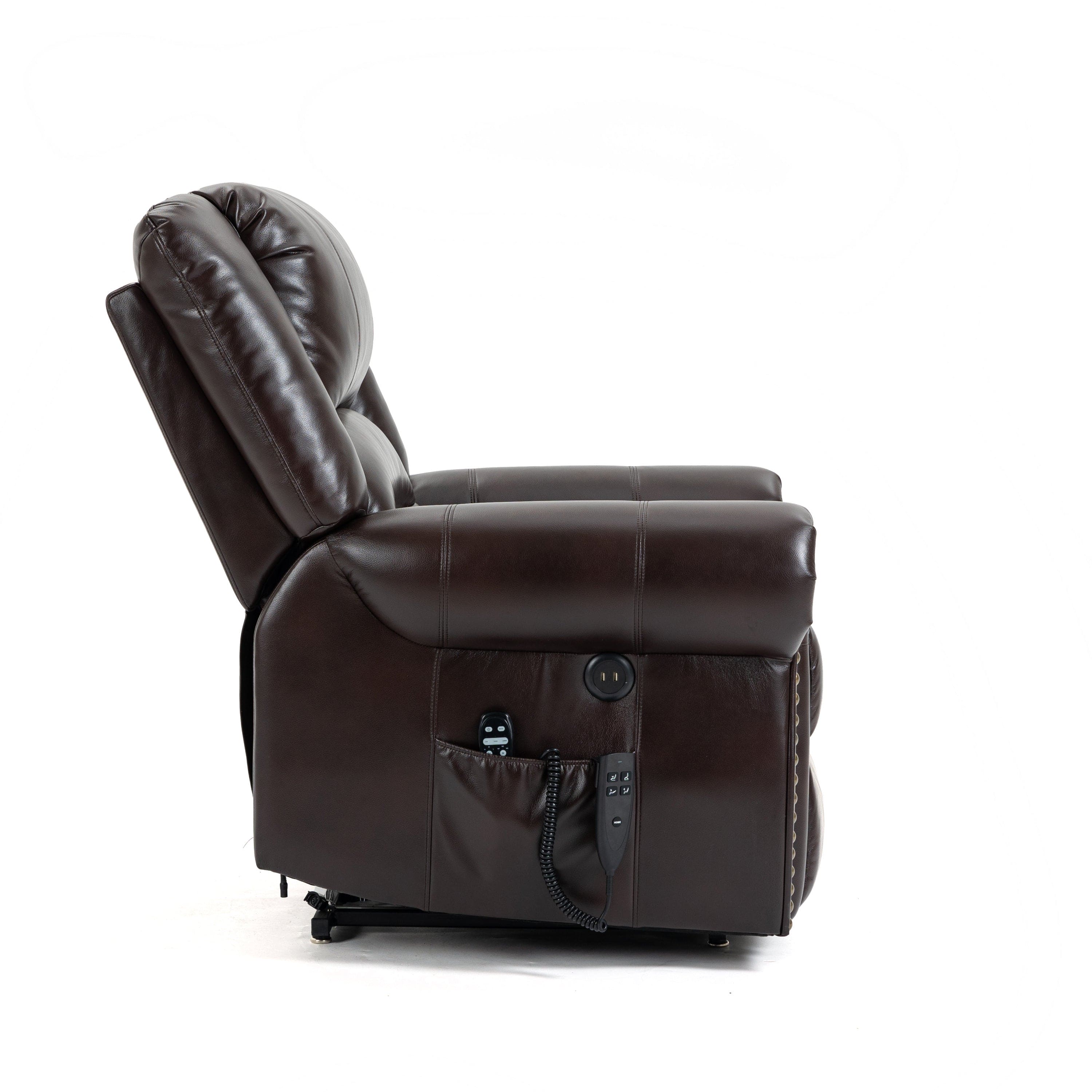 Power Lift Recliner Chair Heat Massage Dual Motor Infinite Position Up to 350 LBS, Faux Leather, Heavy Duty Motion Mechanism with USB Ports, Brown