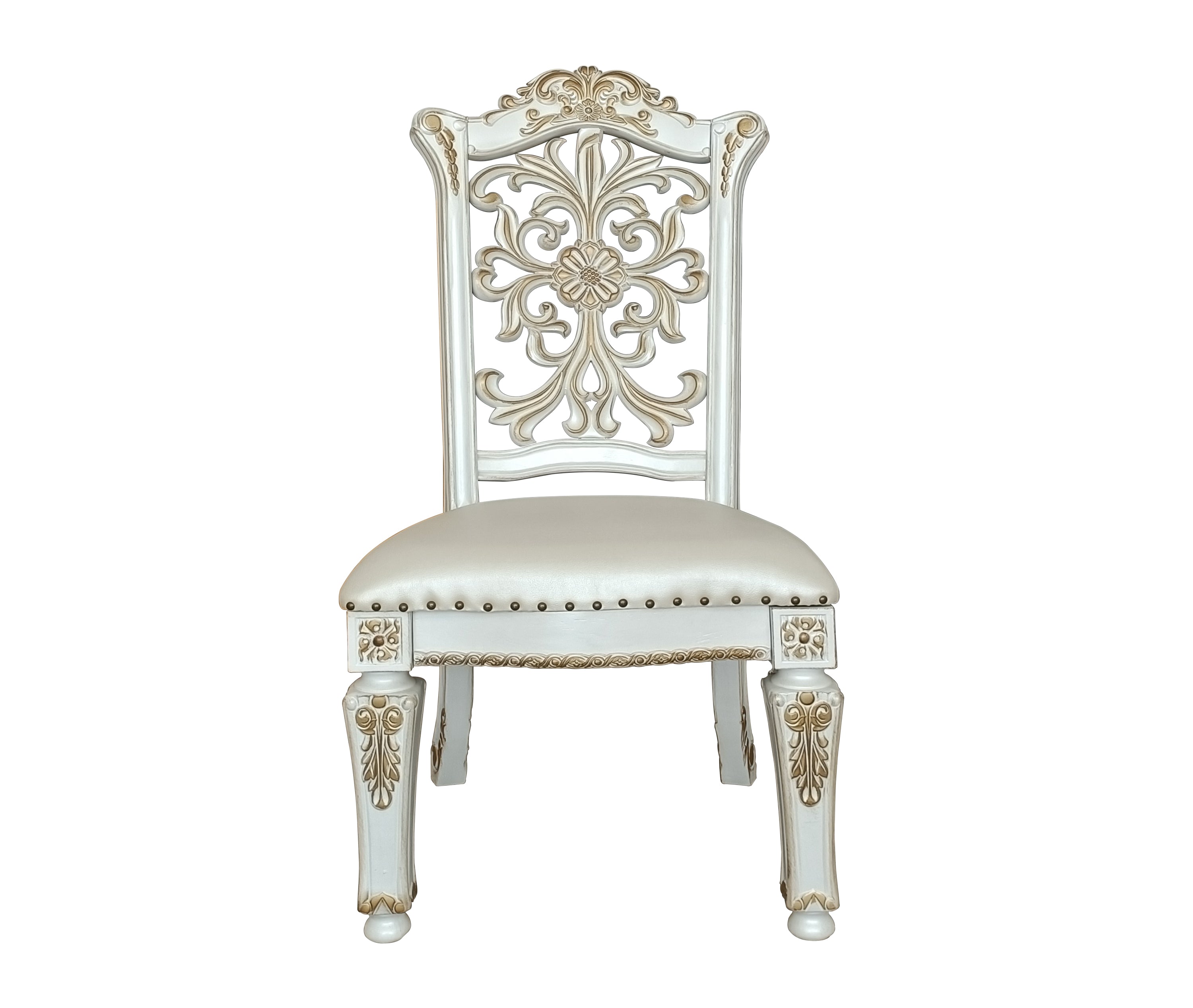 ACME Vendom Side Chair(Set-2), PU & Antique Pearl Finish DN01347