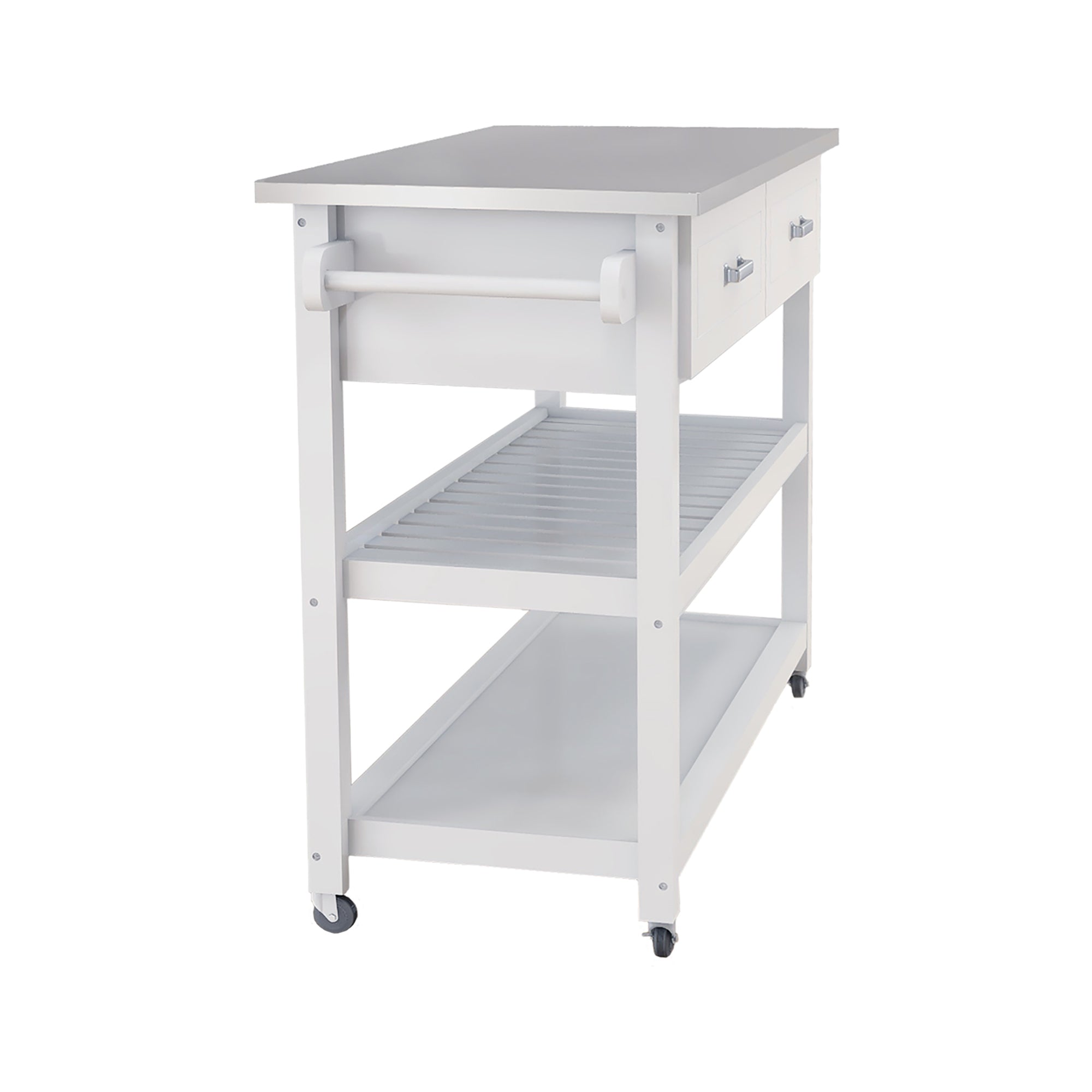 Stainless Steel Table Top White Kicthen Cart With Two Drawers