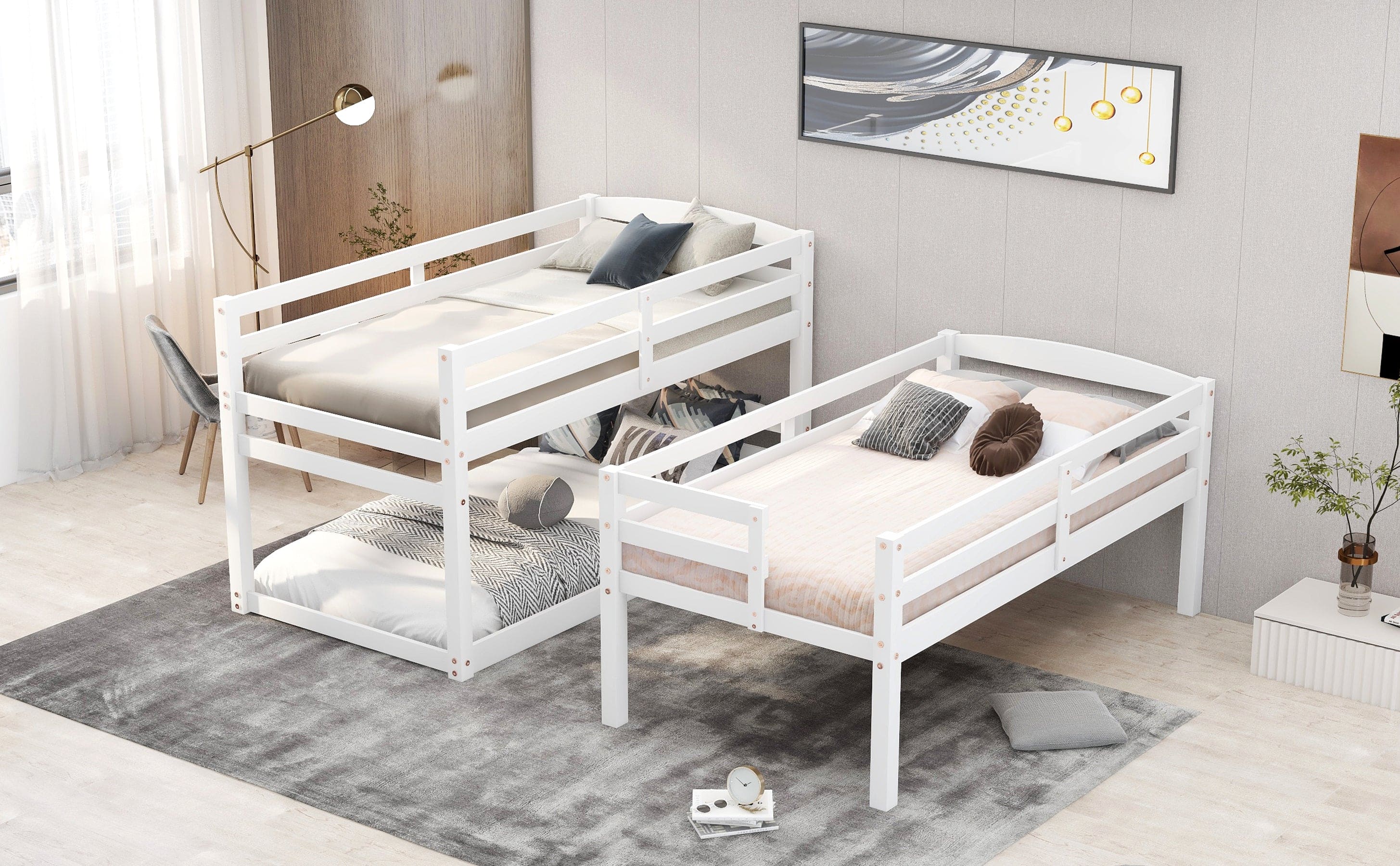 Twin Size Triple Bunk Bed with Storage Staircase,Separate Design,White