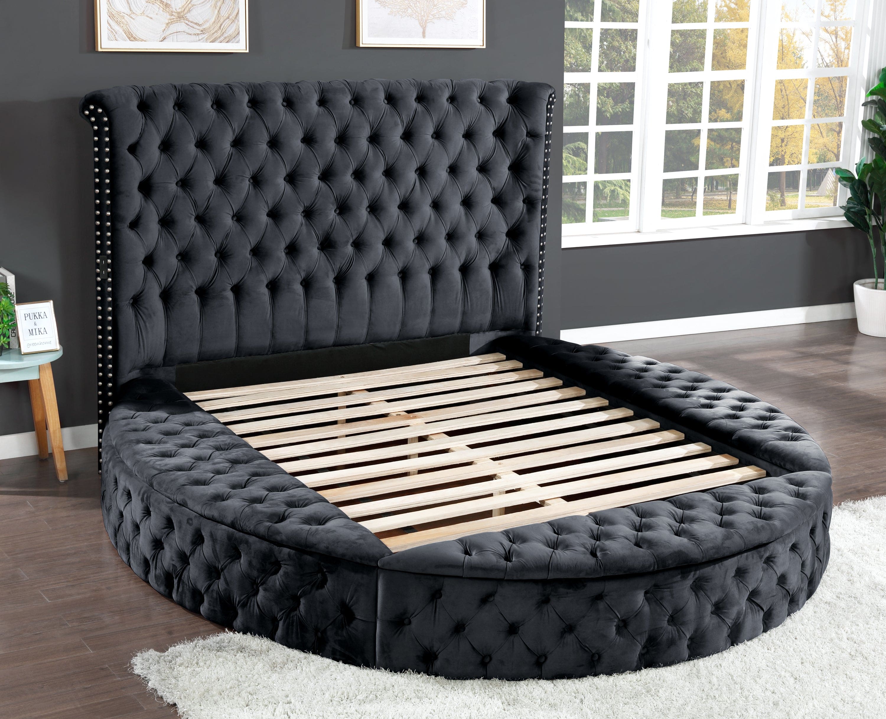 Hazel King Size Tufted Upholstery Storage Bed made with Wood in Black