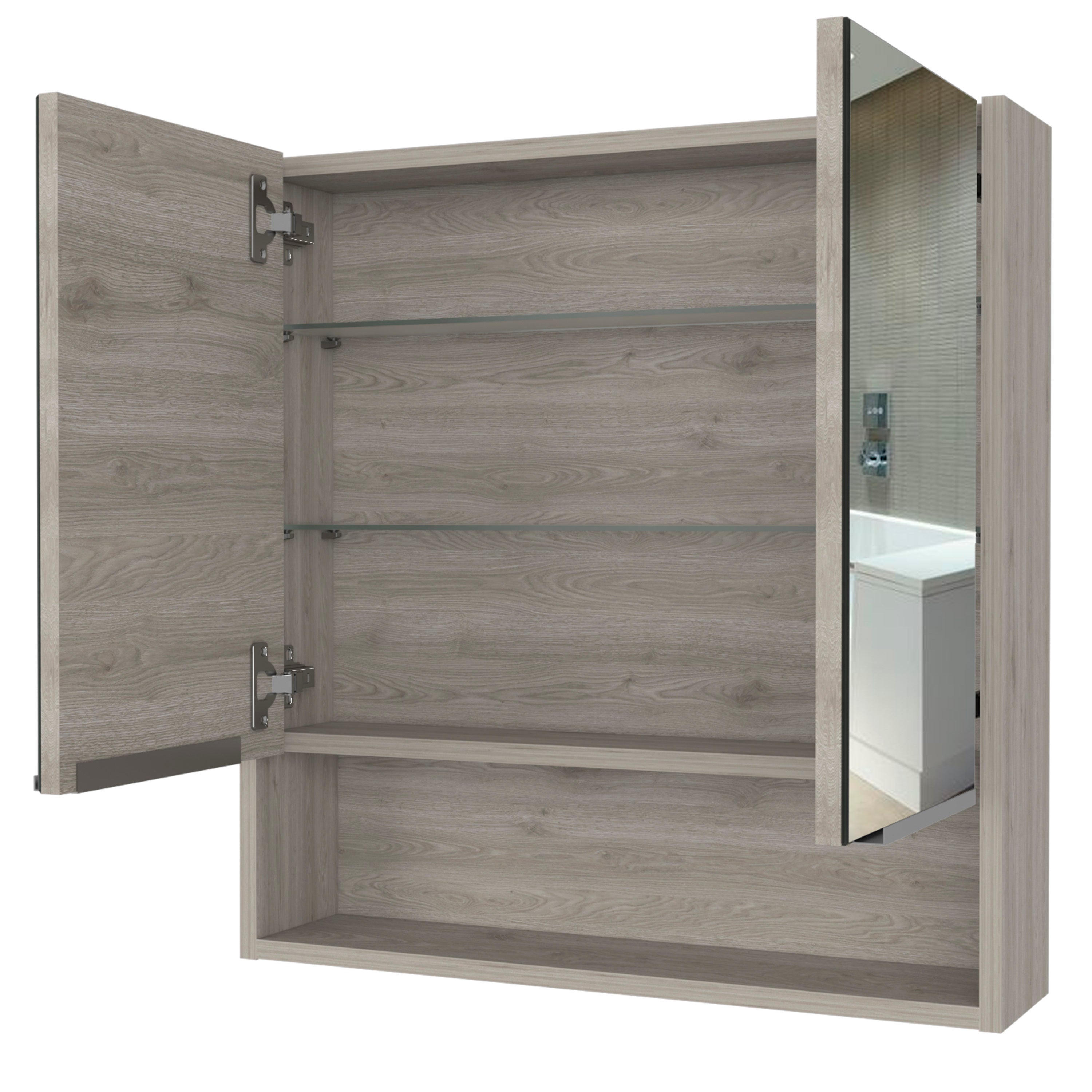 Medicine Cabinet with Mirror  Lexington,Three Internal Shelves, Light Gray Finish