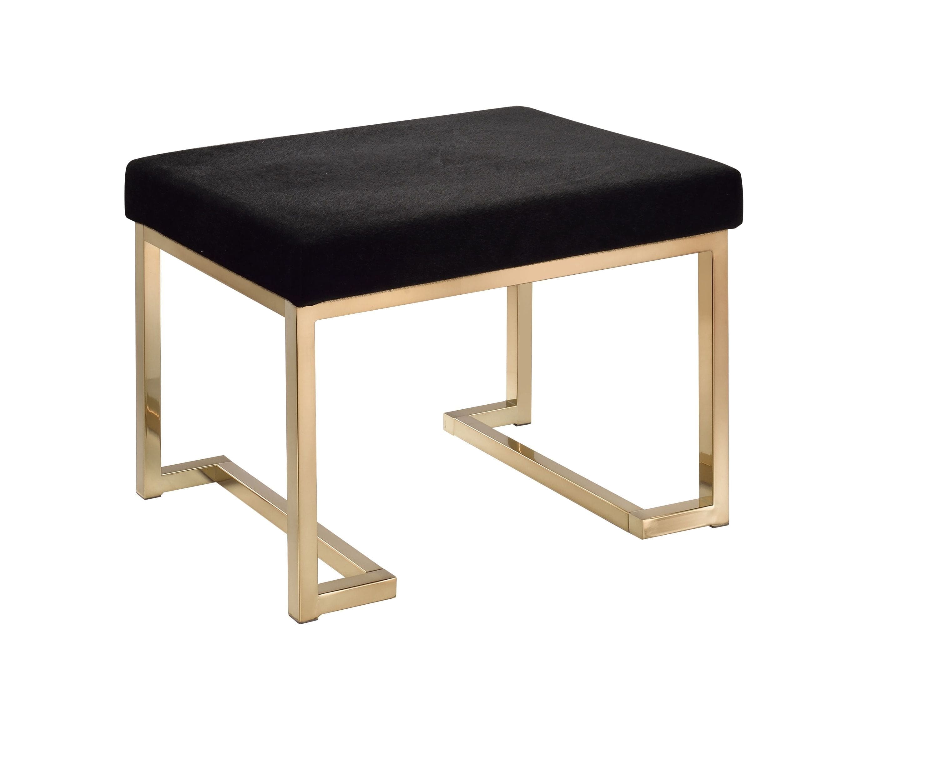 ACME Boice Ottoman in Black Fabric & Champagne 96597