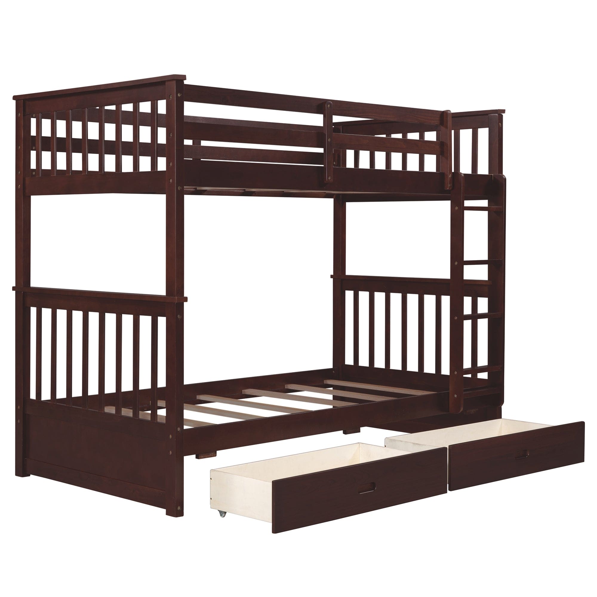 Twin-Over-Twin Bunk Bed with Ladders and Two Storage Drawers (Espresso)(OLD SKU:LT000265AAP)