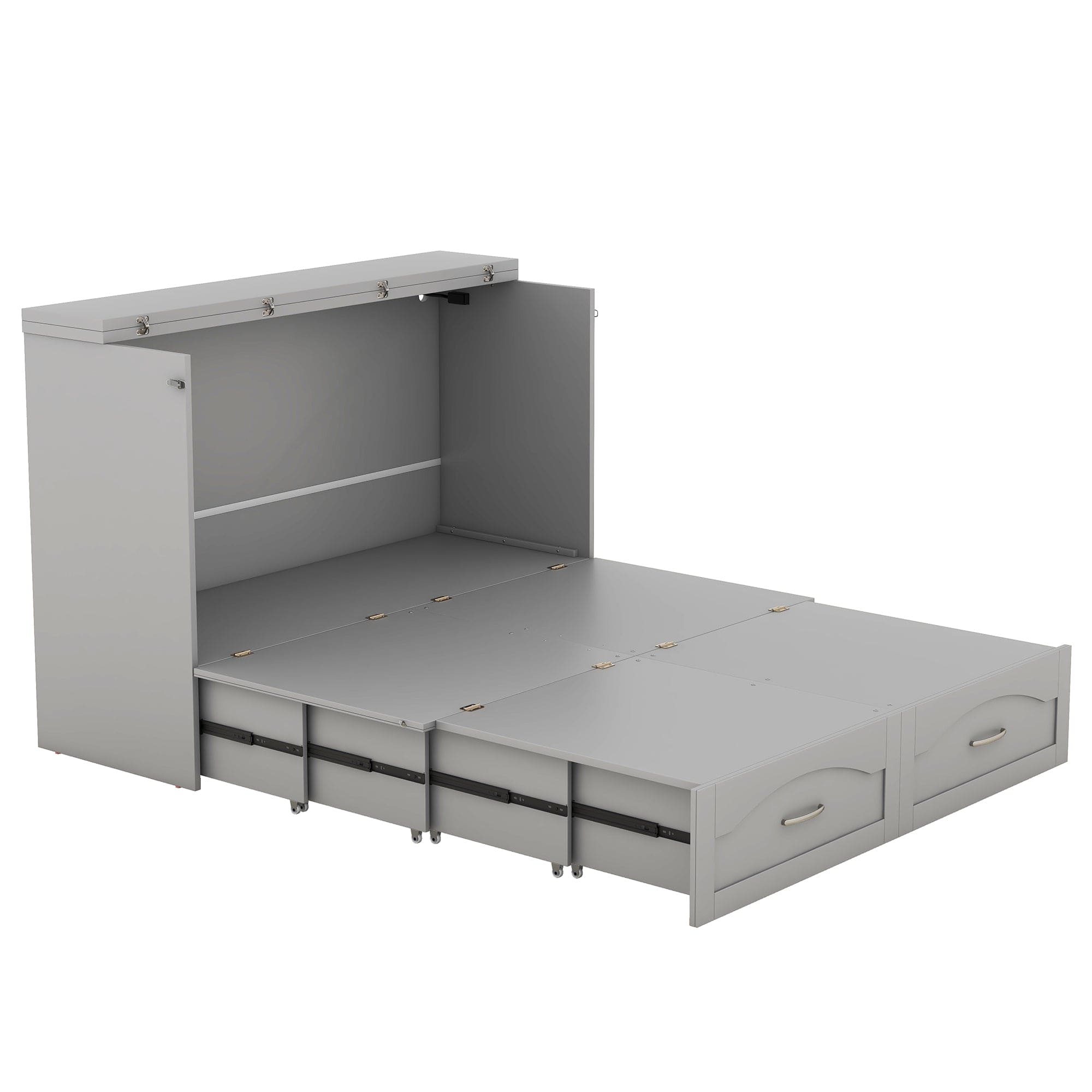 Full Size Murphy Bed Wall Bed with drawer and a set of Sockets & USB Ports, Pulley Structure Design, Gray