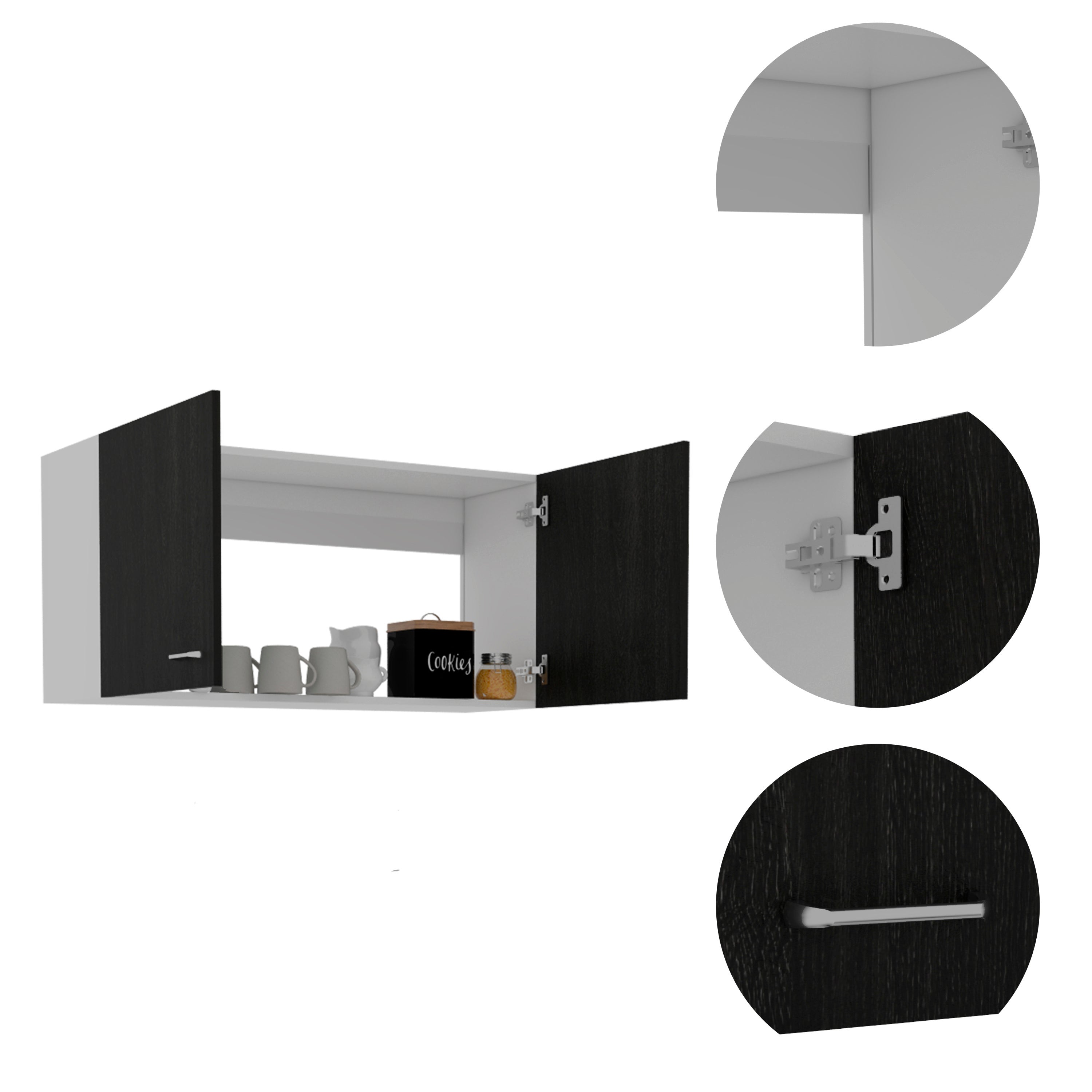 Wall Cabinet Toran, Two Shelves, Double Door, Black Wengue Finish