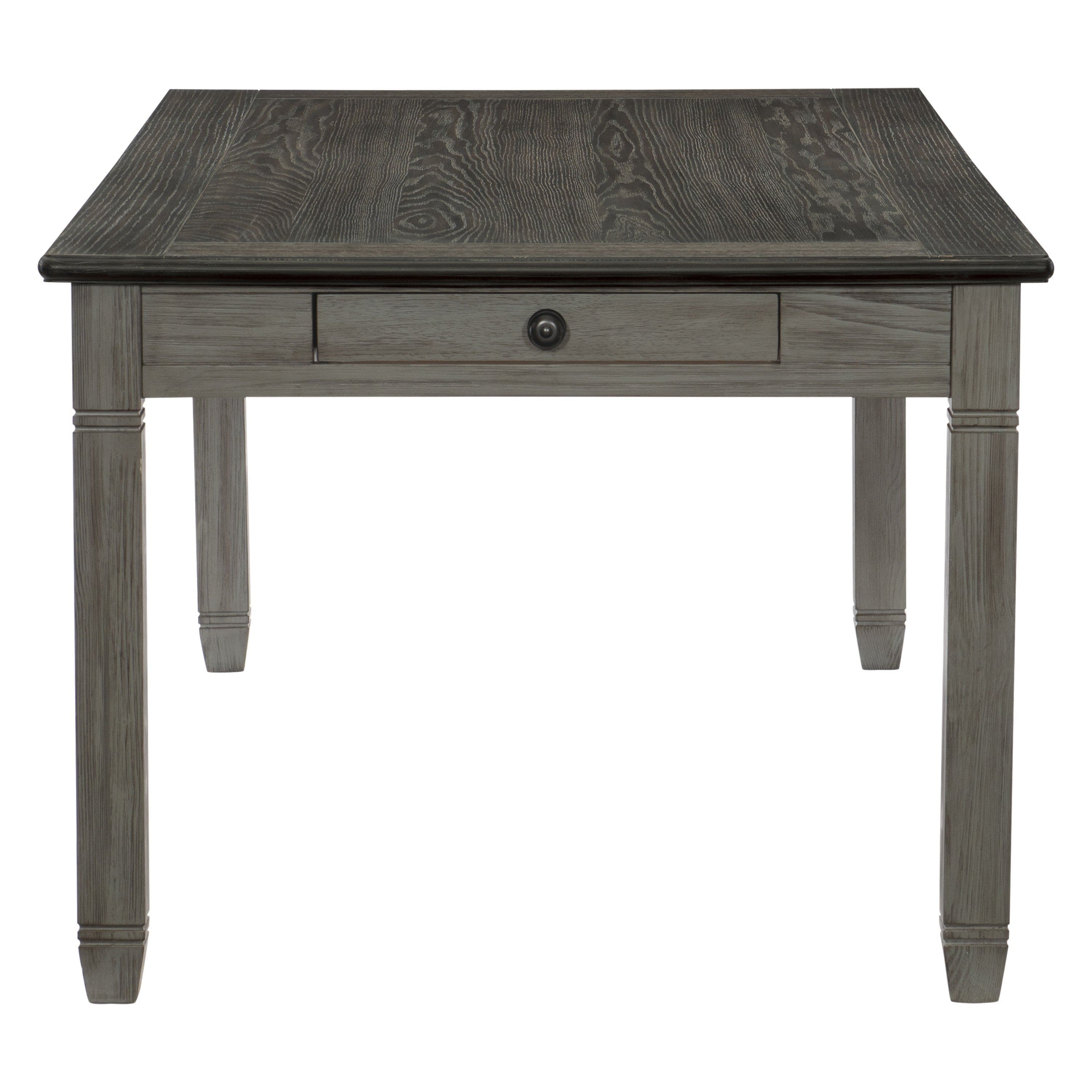 Antique Gray and Coffee Finish 6pc Dining Set Table w 6x Drawers Upholstered Bench 4x Side Chairs Casual Country Style Dining Room Furniture