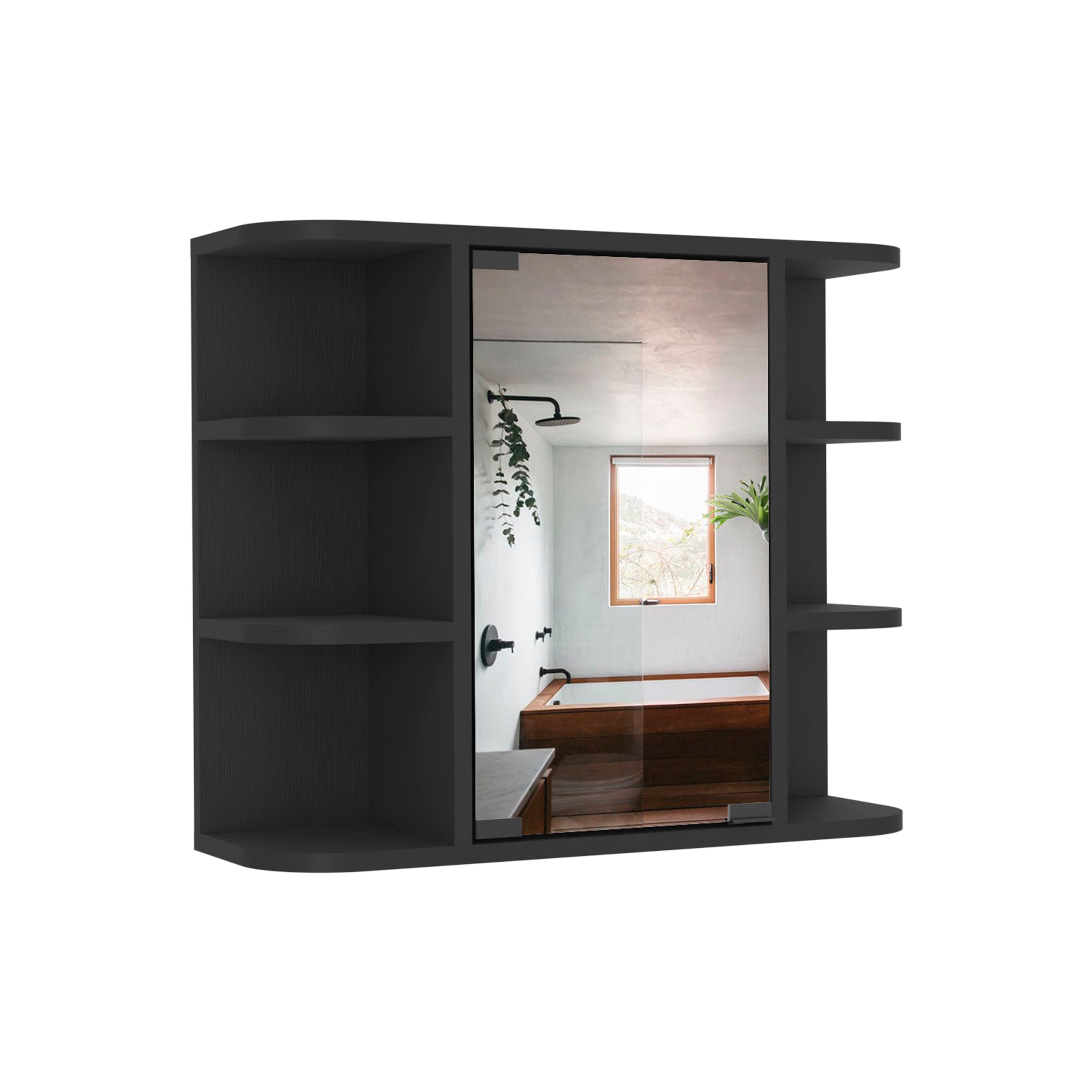 Medicine Cabinet Milano,Six External Shelves Mirror, Black Wengue Finish